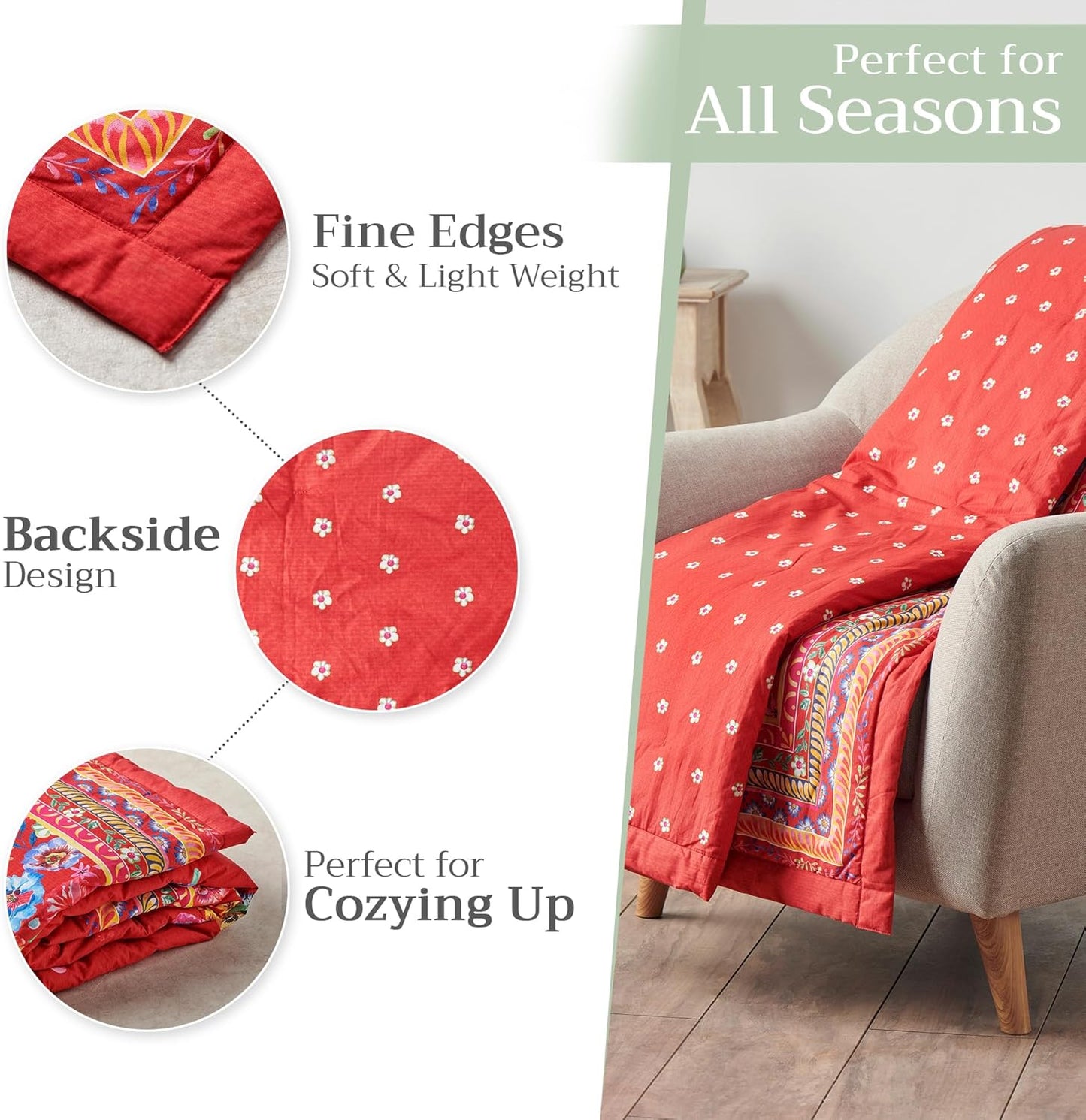 Maison d' Hermine Throw Blanket for Couch Lightweight Soft Warm Breathable Cotton Throw Blankets for Bed Girls Boys Women Men Gifts Sofa Travel Living Room Chair Bedding (50"x60", Happy Florals)