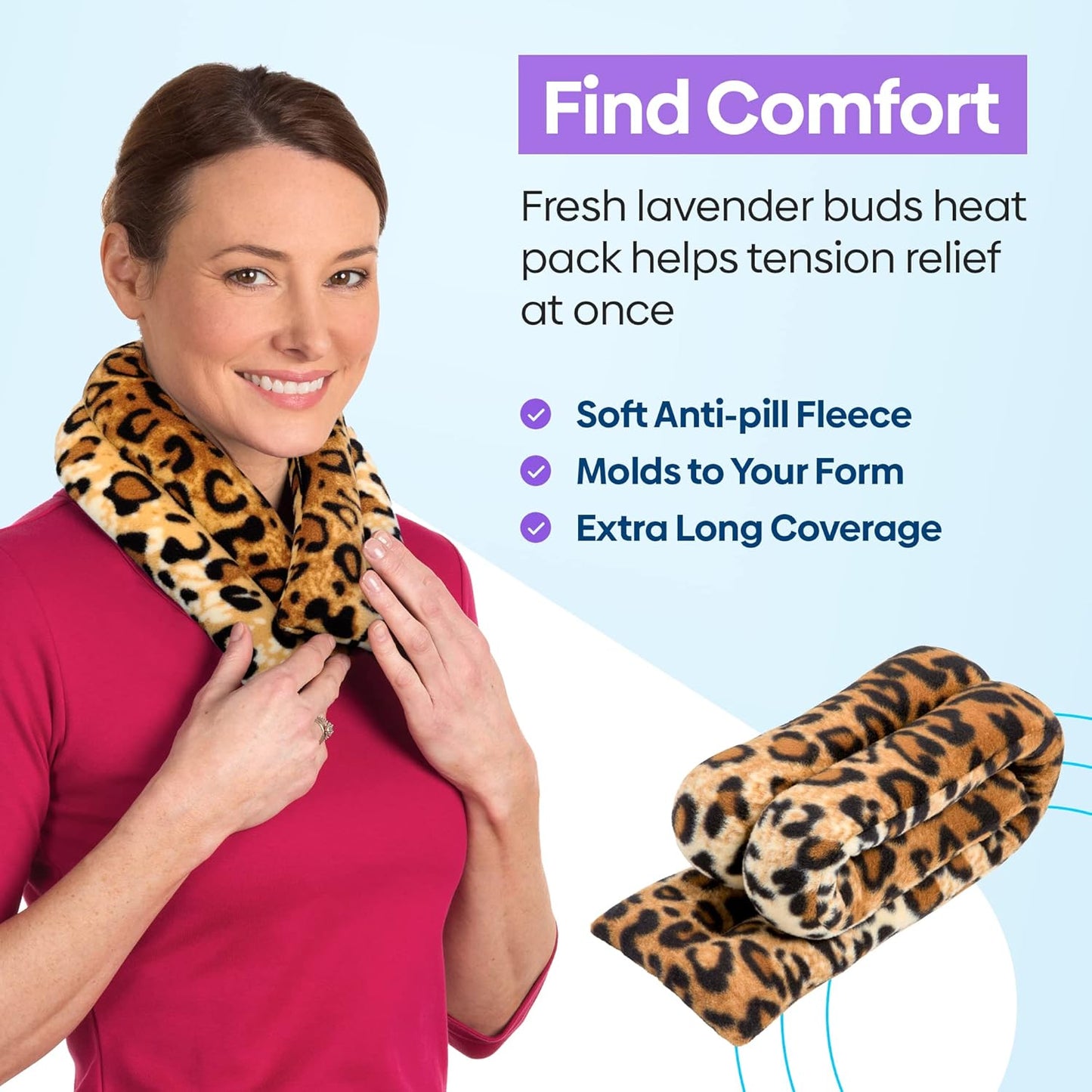 SunnyBay Microwave Heating Pad, Microwavable Heated Neck and Shoulder Wrap, Soothing Weighted Moist Heat or Ice Pack with Flaxseed and Lavender, 26x5 Inches, 2.5 lbs, Leopard