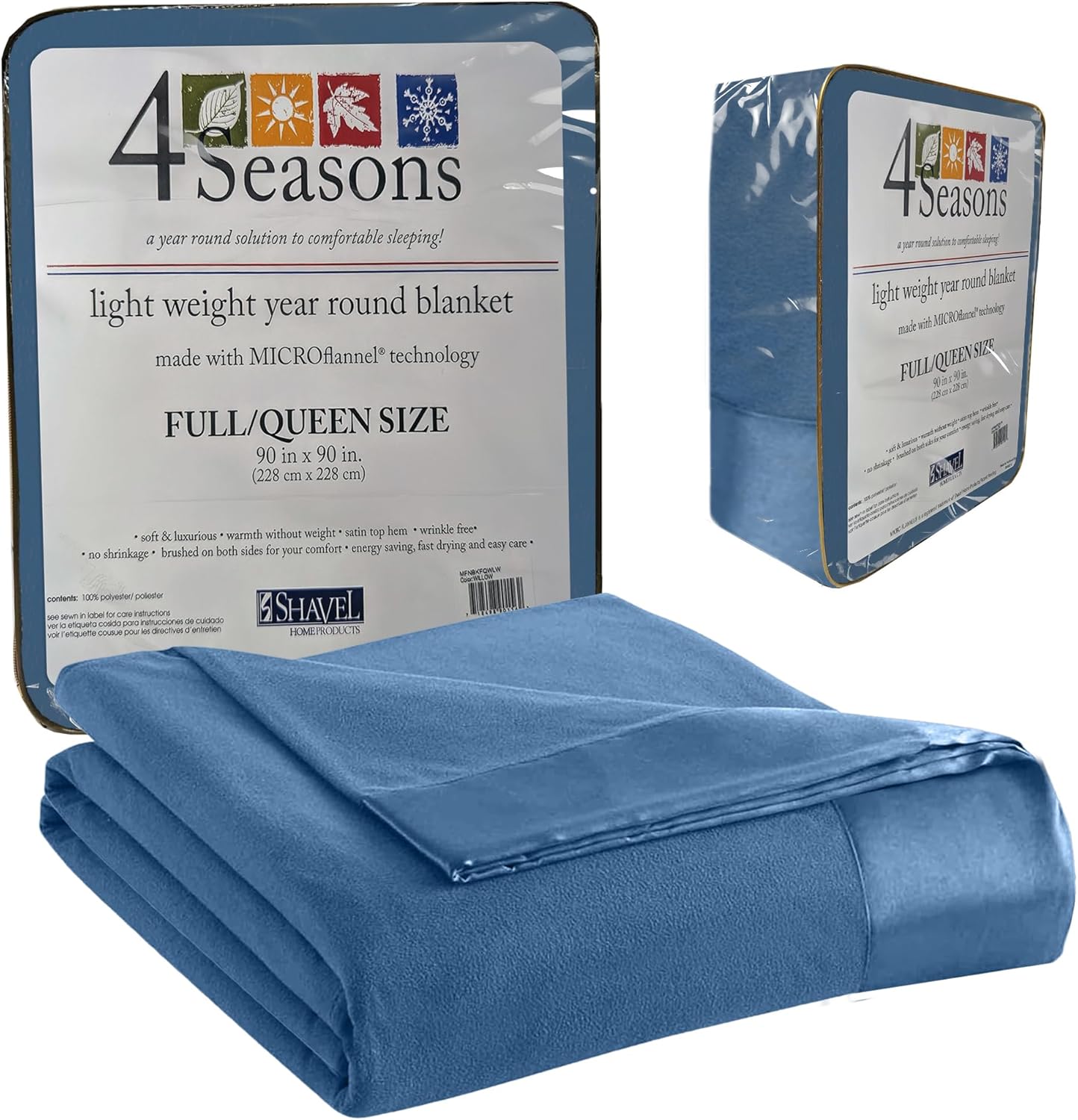 Thermee Micro Flannel Full/Queen Size Blankets, Lightweight All Seasons Cozy Blanket, Throw Blankets for Home and Living Room, Comfy & Soft Blanket for Couch, Machine Wash, No Pilling – Country Blue