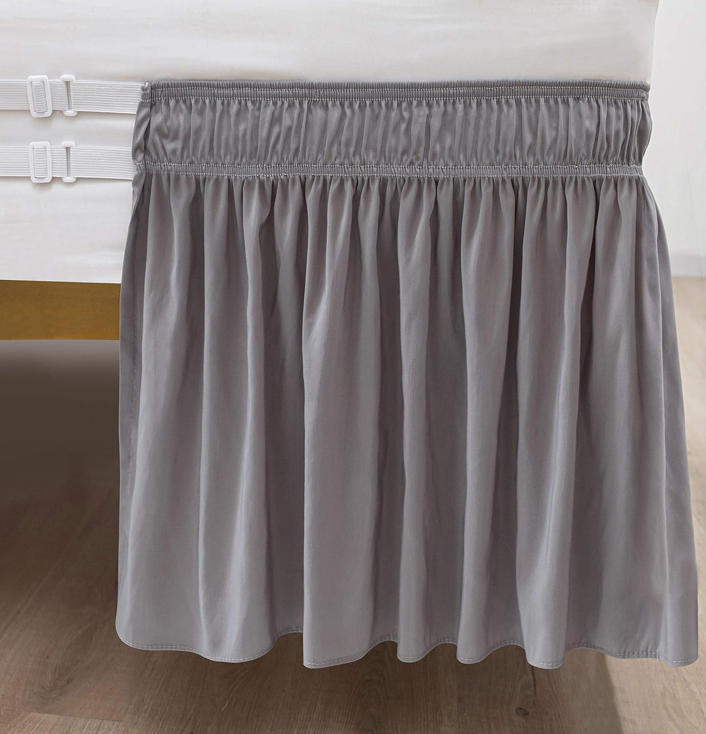 Biscaynebay Wrap Around Bed Skirts for Queen Beds Extra Long Drop of 25", Silver Grey Adjustable Elastic Dust Ruffles Easy Fit Wrinkle Resistant Silky Luxurious Fabric Machine Washable