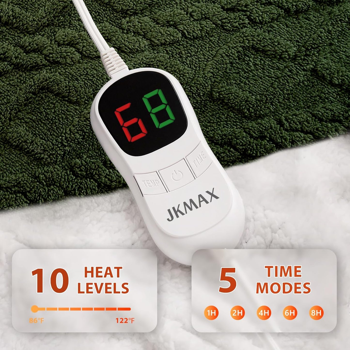 Heated Electric Blanket Twin Size-62"x84" Heating Blanket with 10 Heating Levels & 5 Time Settings Over-Heat Protection，Winter Warmer for Adults with ETL Certification（Green）