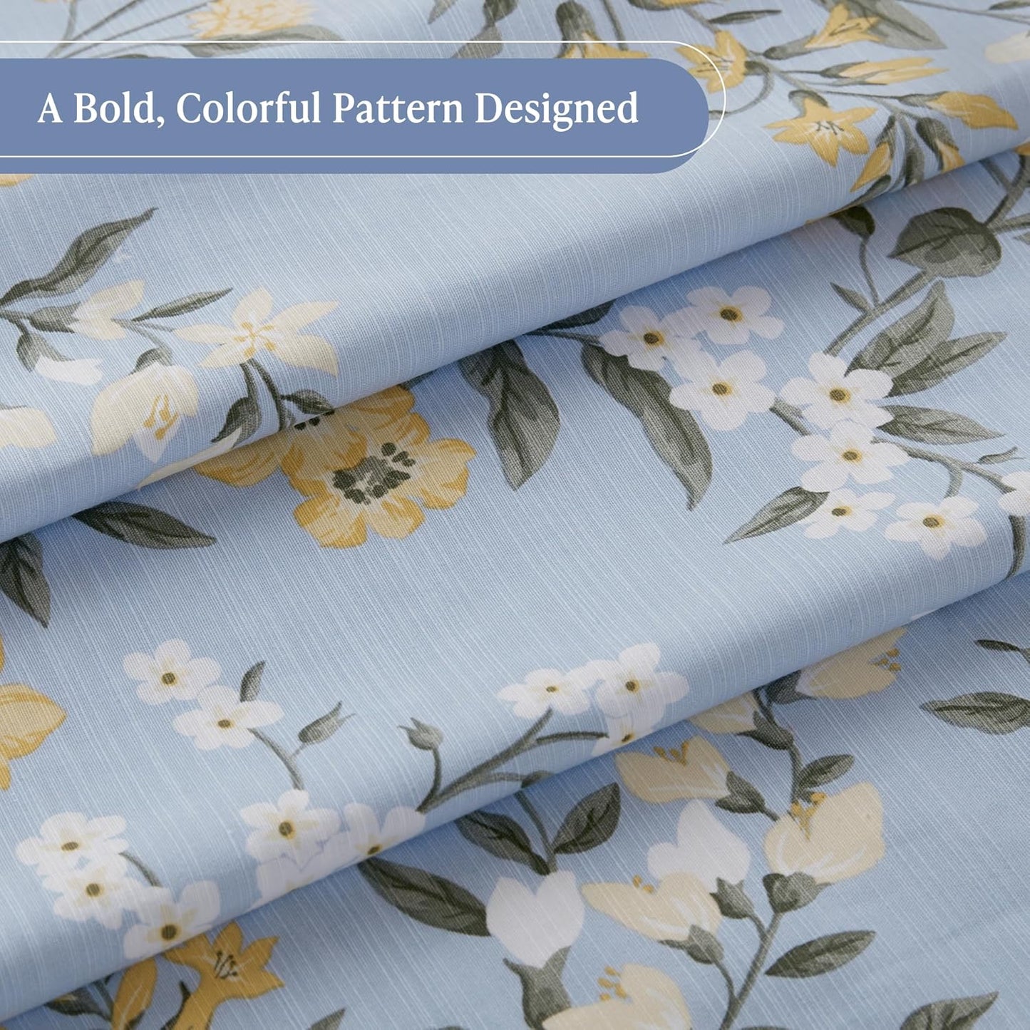 Martha Stewart Meadow Floral Shower Curtain, Cotton-Rich Slub Texture, Timeless Garden Design, Classic to Modern Farmhouse Bathroom Decor, Machine Washable 72"x84", Blue
