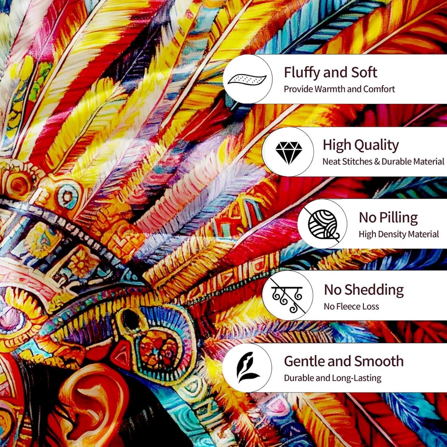 Tribal Throw Blanket with Aztec Warrior for Couch & Bed | Native Style Cozy Soft Fleece Blanket for Living Room, Bedroom & Boho Home Decor | Gift for Men & Women | 40x50 Inches