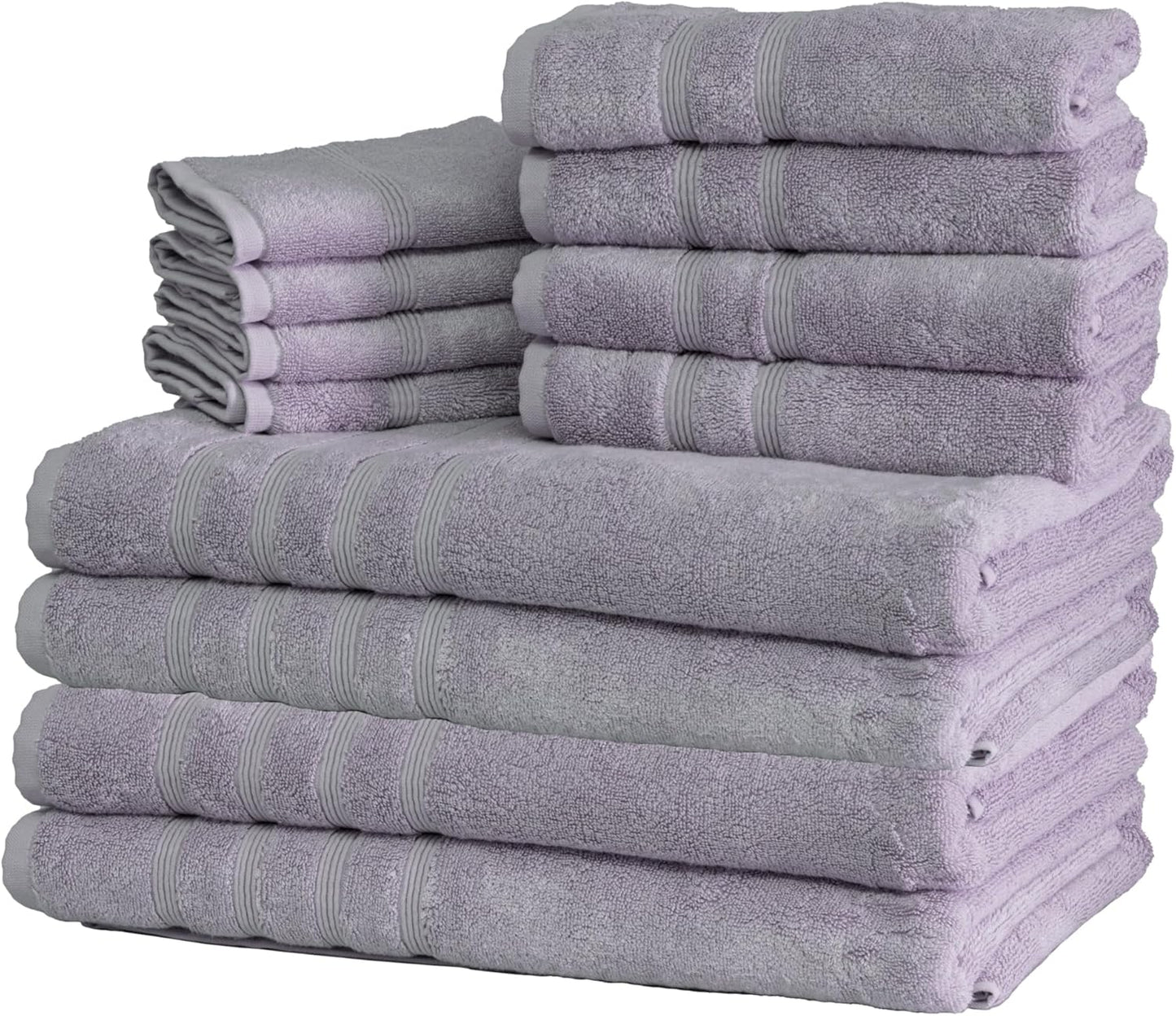 Mosobam Luxury Turkish 12pc XL Towel Set 35X70 16X30 13X13 Lavender Aura 700 GSM Bamboo Viscose & Aegean Turkish Combed Cotton