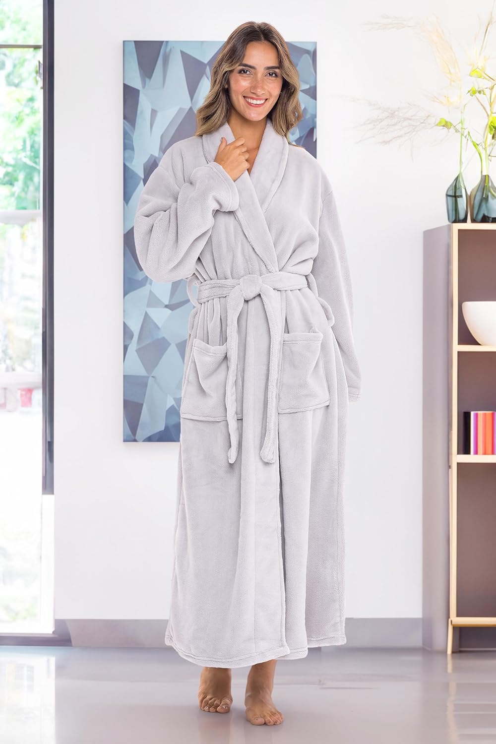 Alexander Del Rossa Plush Robe for Women, Long Fleece Winter Bath Robe, Plus Size