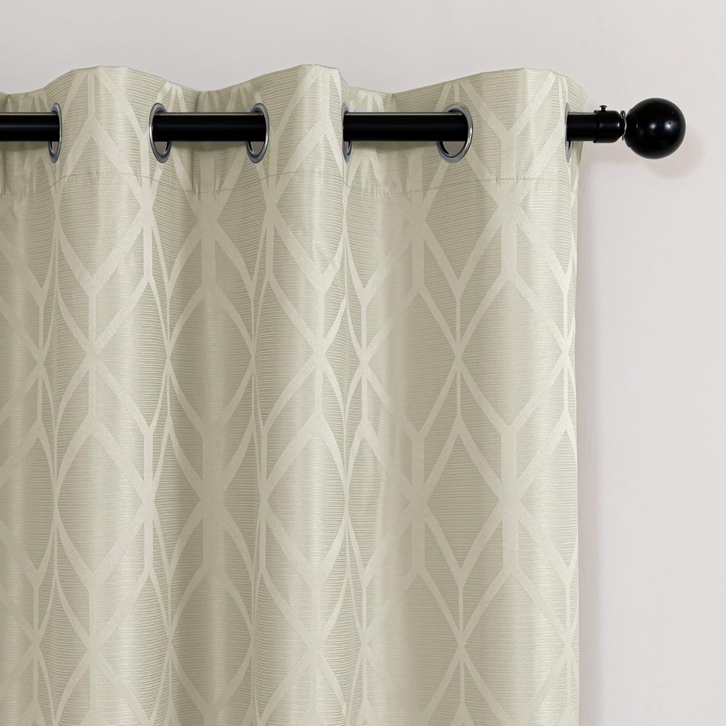 Amazon Basics Jacquard 2-Piece 100% Blackout Curtains, Living Room and Bedroom Drapes, Thermal Insulated Window Treatment, 42"x84", Beige