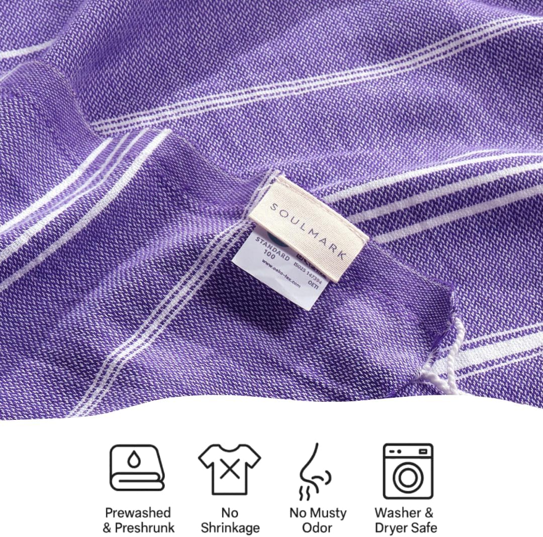 SOULMARK 100% Cotton Turkish Beach Towel with Bag - 38"x71" - 2 Pack - Made in Green & Oeko TEX Certified - Pre-Washed and Sand Free - Quick Dry and Lightweight for Travel - Made in Turkey - Purple