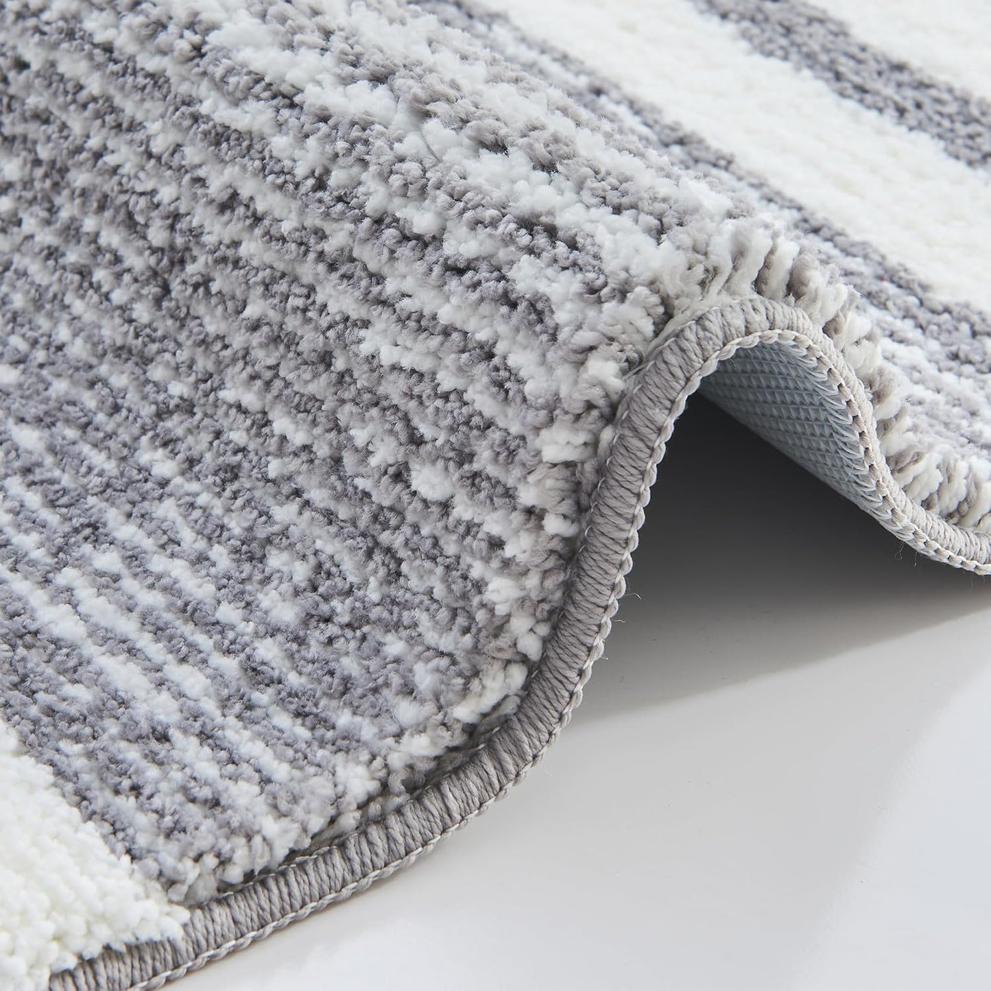 CozeCube Bath mats for Bathroom Non Slip, Fluffy Absorbent Microfiber Bath mat Washable, Aesthetic Bathroom Rugs, Large Grey Striped Bath mat, Grey, 36" x 24"