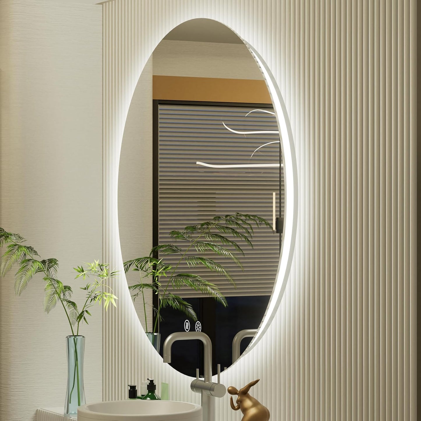 LED Bathroom Mirror 24 Inch, 3 Color Temperatures (3000K/4500K/6000K), Dimmable Backlight, Anti-Fog, 5MM HD Glass, CRI 90+, Round Vanity Mirror with Light