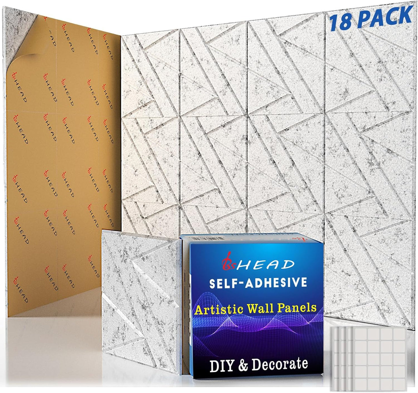 18 Pack Self-Adhesive Soundproof Wall Panels, 12 x 12 x 0.4 in Sound Proof Foam Panels for Walls, 0.8lb/ft³ High Density, Thicker 0.4in, Acoustic Panels, Noise Dampening Panels for Studio Gray