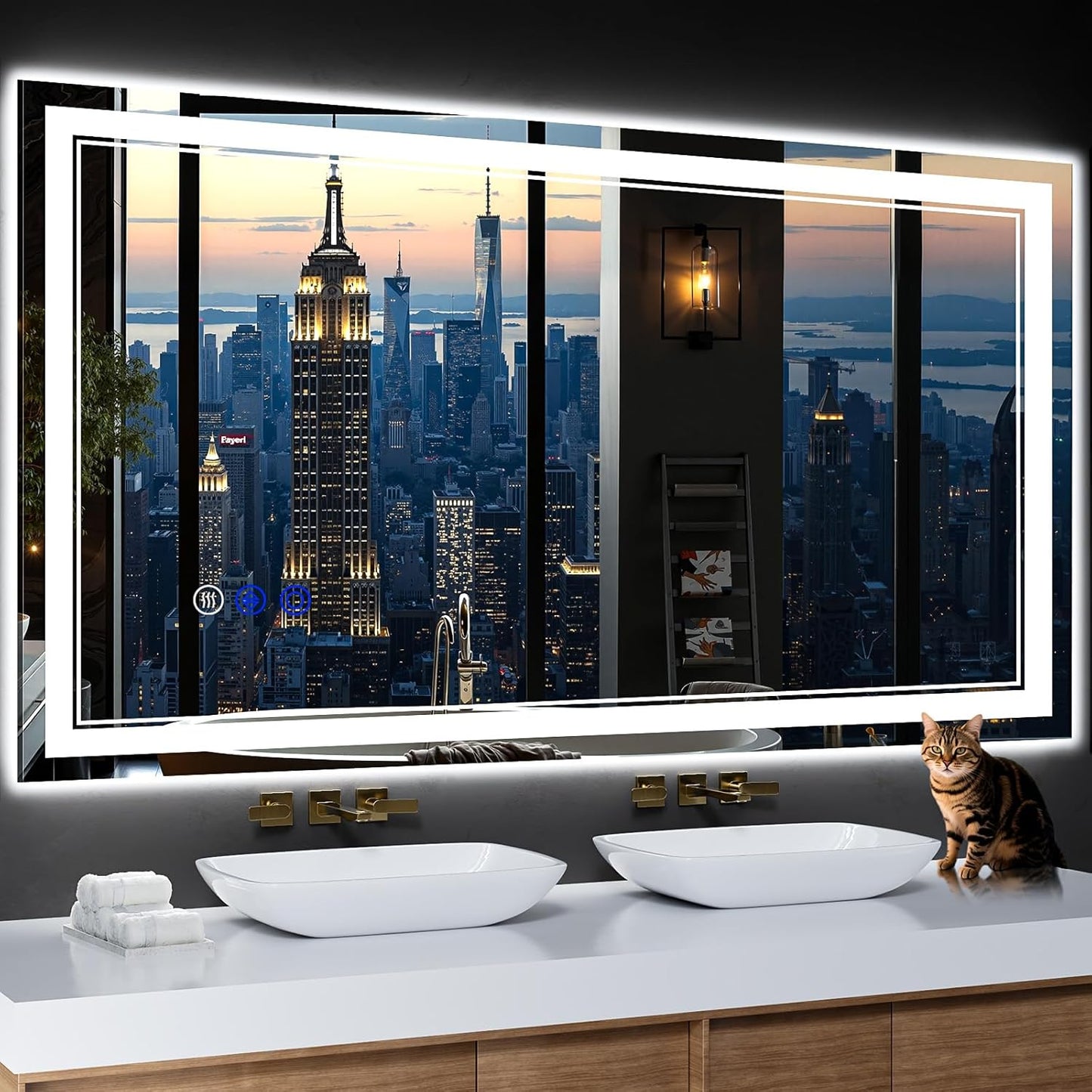 55"x30" LED Bathroom Mirror with Anti-Fog, Stepless Dimmable Lights, 3 Color Modes, Shatter-Proof Tempered Glass, Memory Function & Waterproof Design