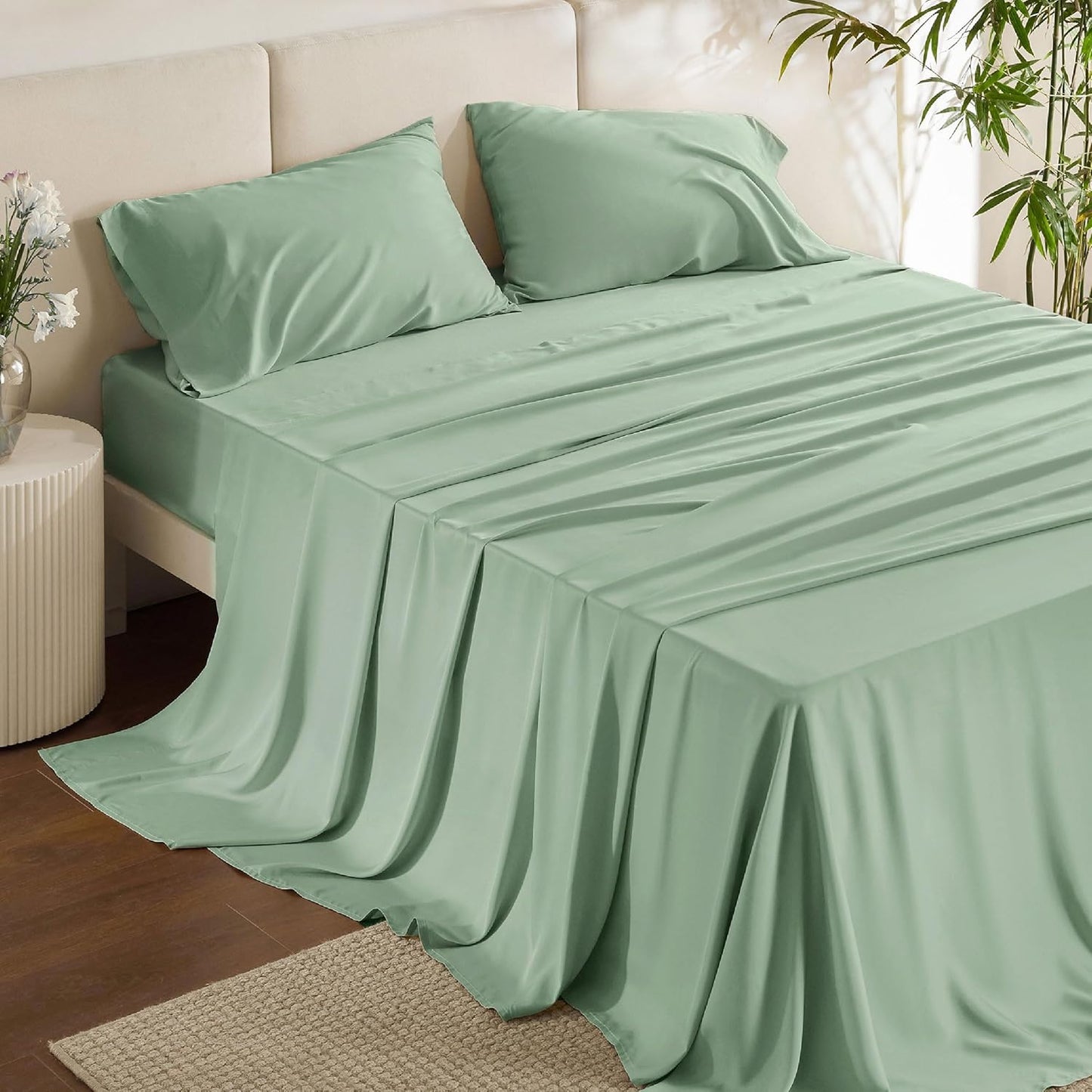 Bedsure Full Size Bed Sheets, Cooling Sheets, Rayon Derived from Bamboo, Breathable & Soft, Deep Pocket Up to 16 Inches, Hotel Luxury Silky Bedding for Hot Sleepers, Sage Green
