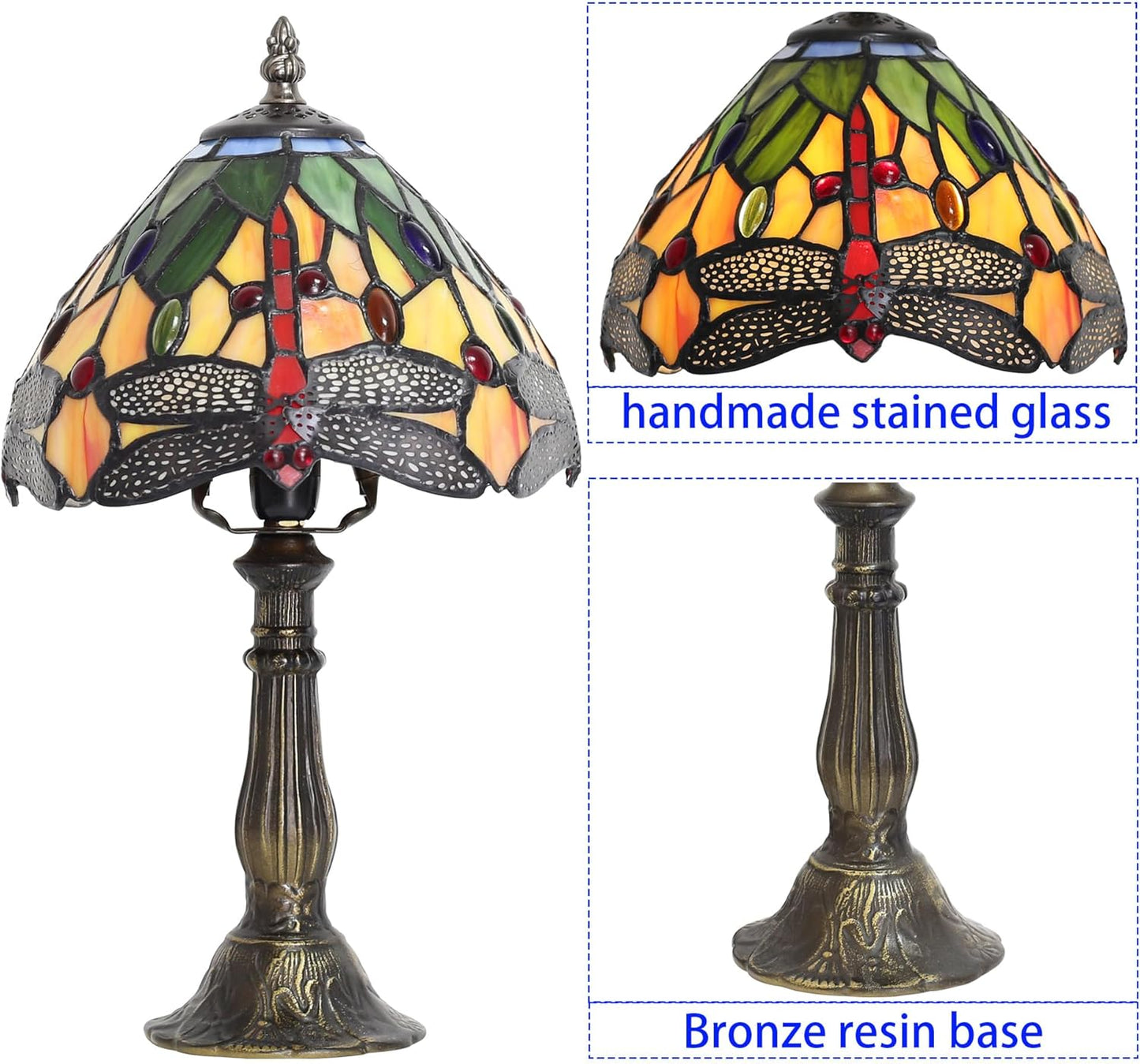 Tiffany Table lamp 8-inch Small Stained Glass lamp in a Vintage Dragonfly Pattern Style can be Used as a Decoration for The Living Room Bedside in The Bedroom or Desk