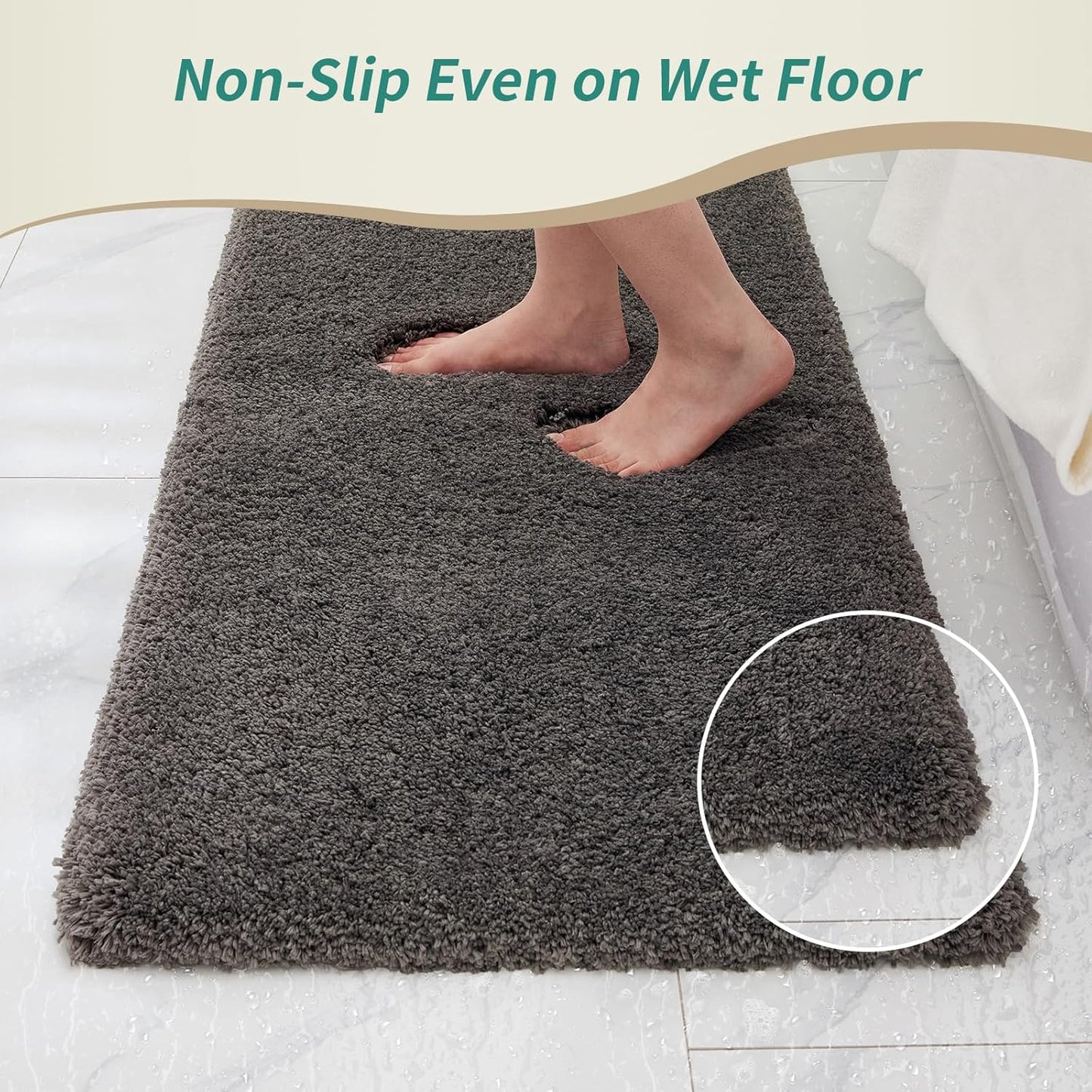 Bathroom Rugs 24x48 Non Slip Dark Grey Fluffy Bath Mat for Bathroom Floor Washable Plush Luxury Bath Rug for Tub Soft Shaggy Absorbent Shower Sink Mat