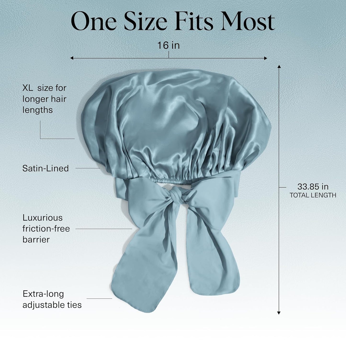 Kitsch XL Satin Bonnet for Sleeping - Softer Than Silk Hair Bonnet for Women - Secure Fit, Adjustable Night Cap for Curly & Textured Hair - Prevents Breakage, Tangles & Thinning- Haze Blue