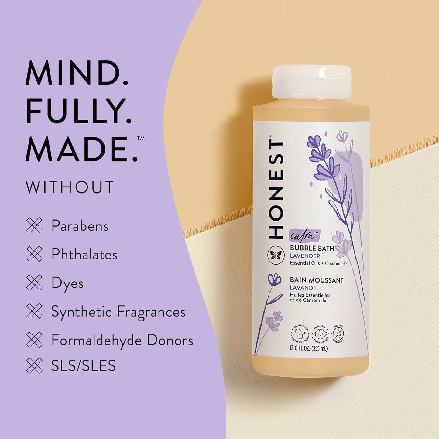 The Honest Company Foaming Bubble Bath Gentle Tear-Free Hypoallergenic Baby Wash with Naturally Derived Ingredients Lavender Calm 12 fl oz