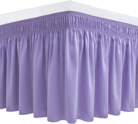 Biscaynebay Wrap Around Bed Skirts for King & Cal King Beds 15" Drop, Lavender Adjustable Elastic Dust Ruffles Easy Fit Wrinkle & Fade Resistant Silky Luxurious Fabric Machine Washable