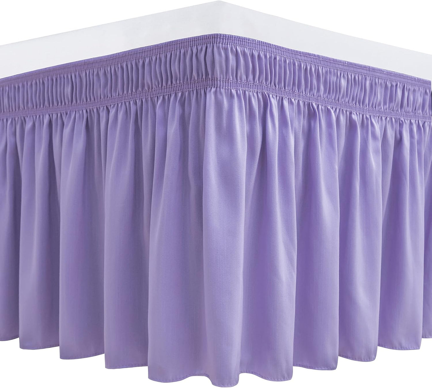 Biscaynebay Wrap Around Bed Skirts for Full & Full XL Beds Short Drop of 12", Lavender Adjustable Elastic Dust Ruffles Easy Fit Wrinkle Resistant Silky Luxurious Fabric Machine Washable