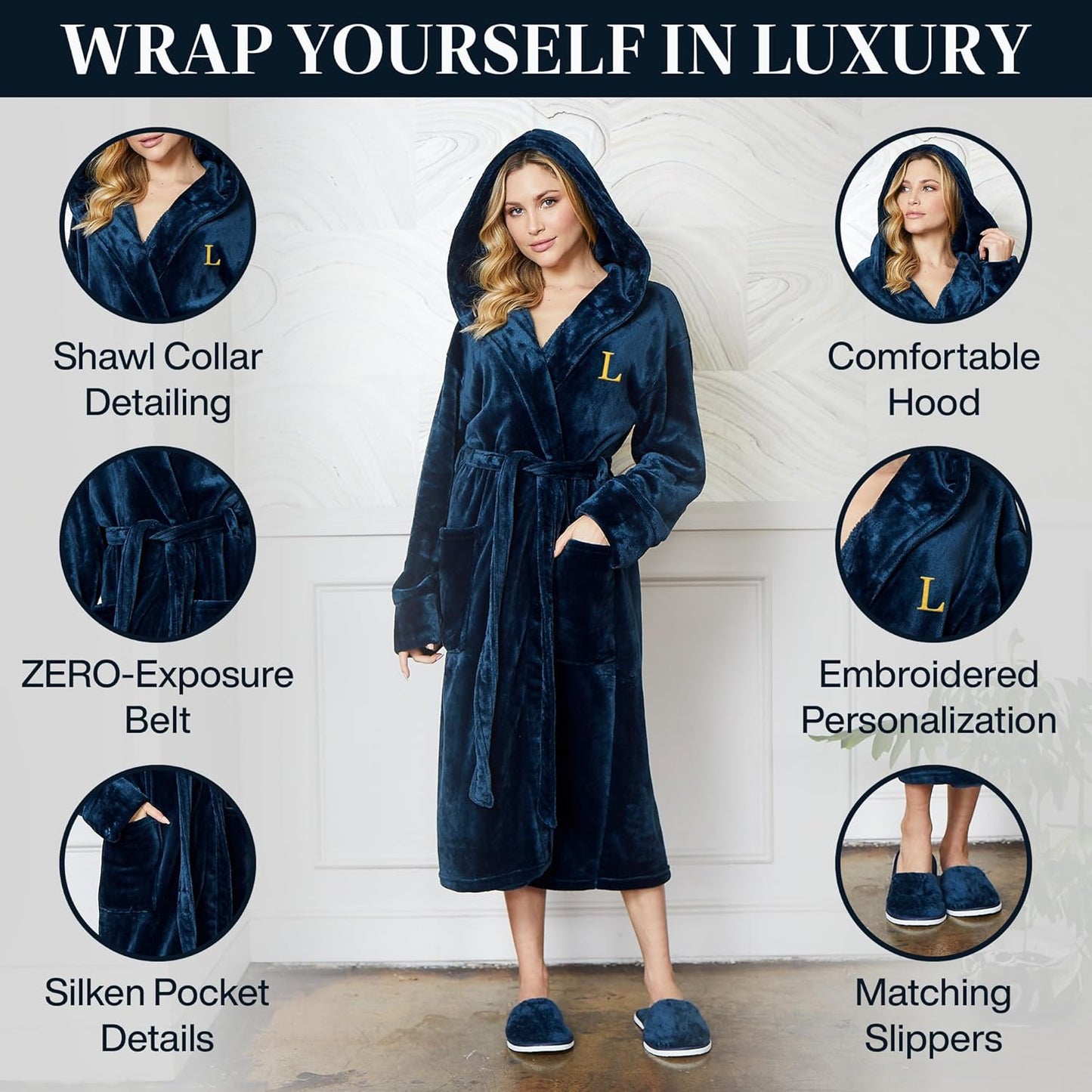 Lotus Linen Plush Robes for Women - Soft Bathrobe, Custom Monogram, Warm Fleece Robe with Pockets
