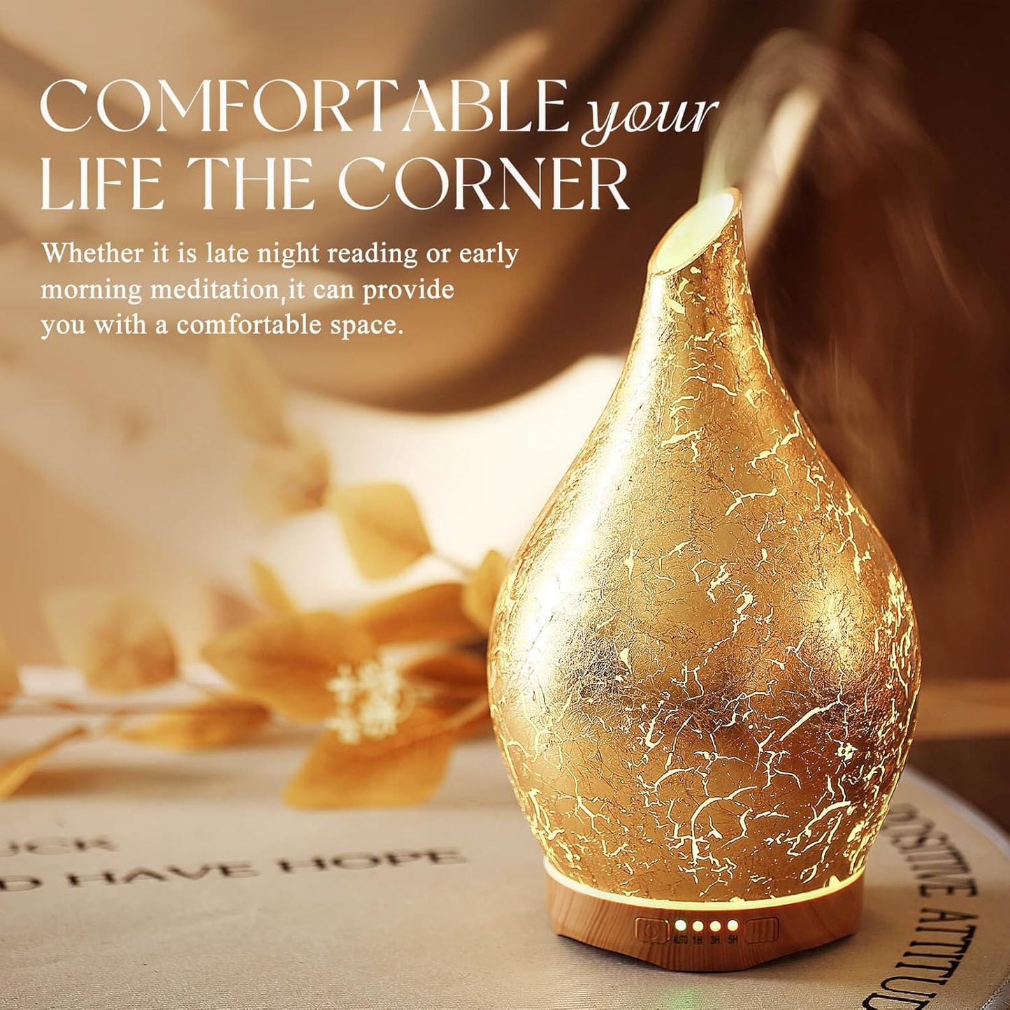 Porseme 280ml Essential Oil Diffuser, 3D Glass Aromatherapy Diffusor, Ultrasonic Cool Mist BPA Free Aroma Humidifier with Timer and Color Changing Function, Waterless Shut-Off for Home Office Room
