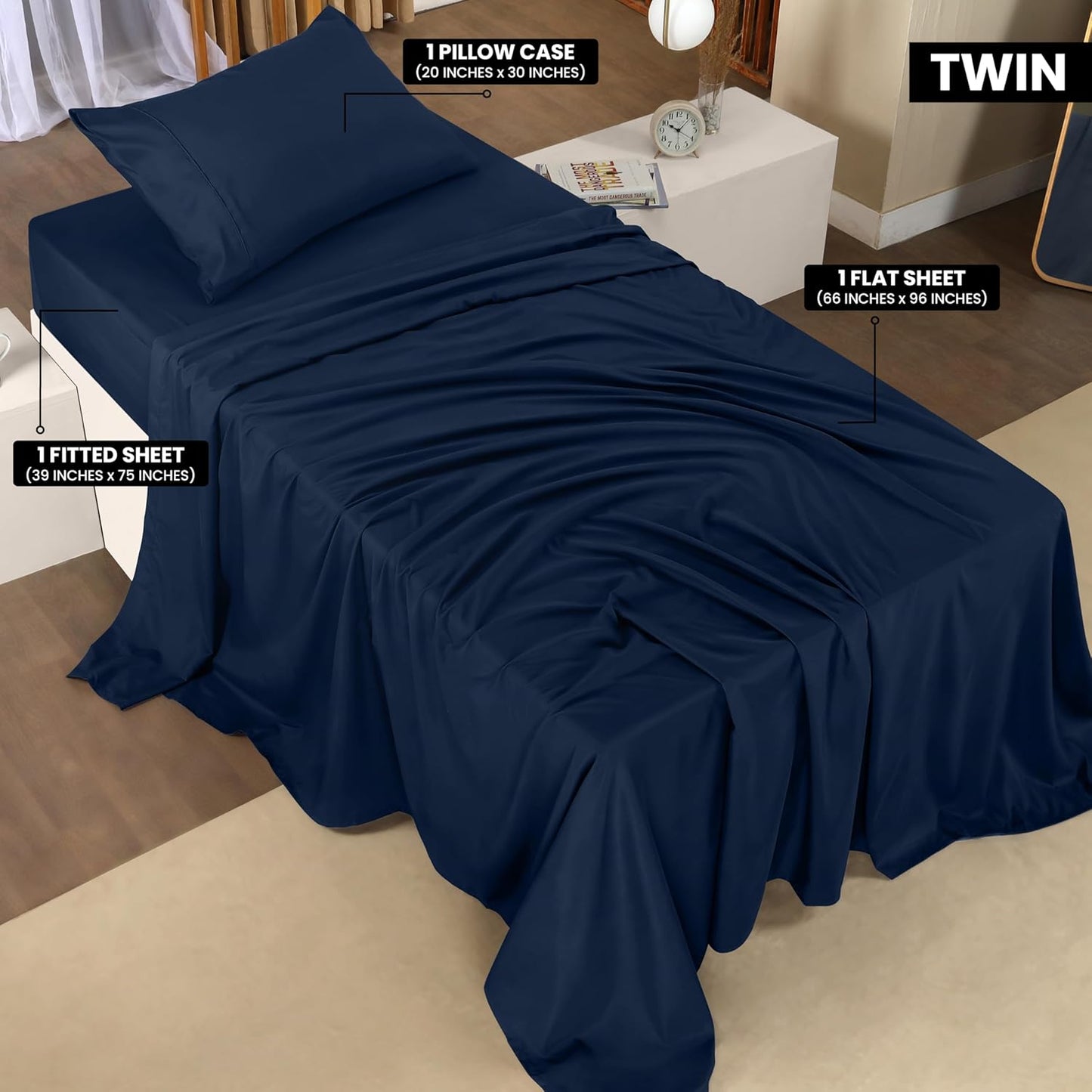 Utopia Bedding Twin Sheet Set – 3 Piece Bed Sheets for Twin Size Bed, Soft and Breathable Microfiber, Includes 1 Fitted Sheet, 1 Flat Sheet and 1 Pillowcase (Navy Blue)