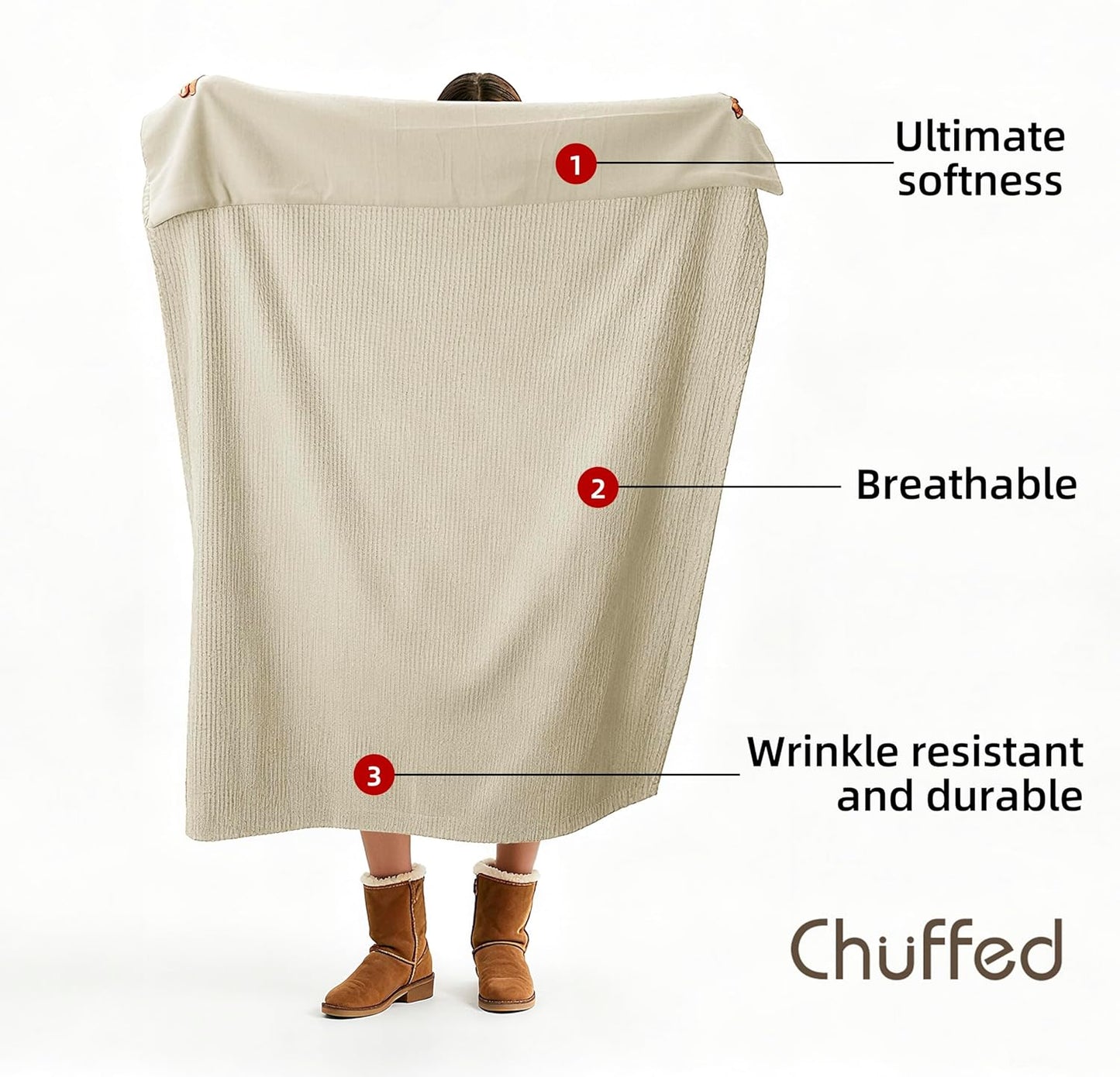 CHUFFED Cotton Waffle Blanket King Size - Plush Milk Velvet & Reversible Waffle Weave,Anti-Static 300Gsm Design，Thick Cozy Soft Winter Blanket for Bed, Couch, Sofa - Beige, 104x90 Inches