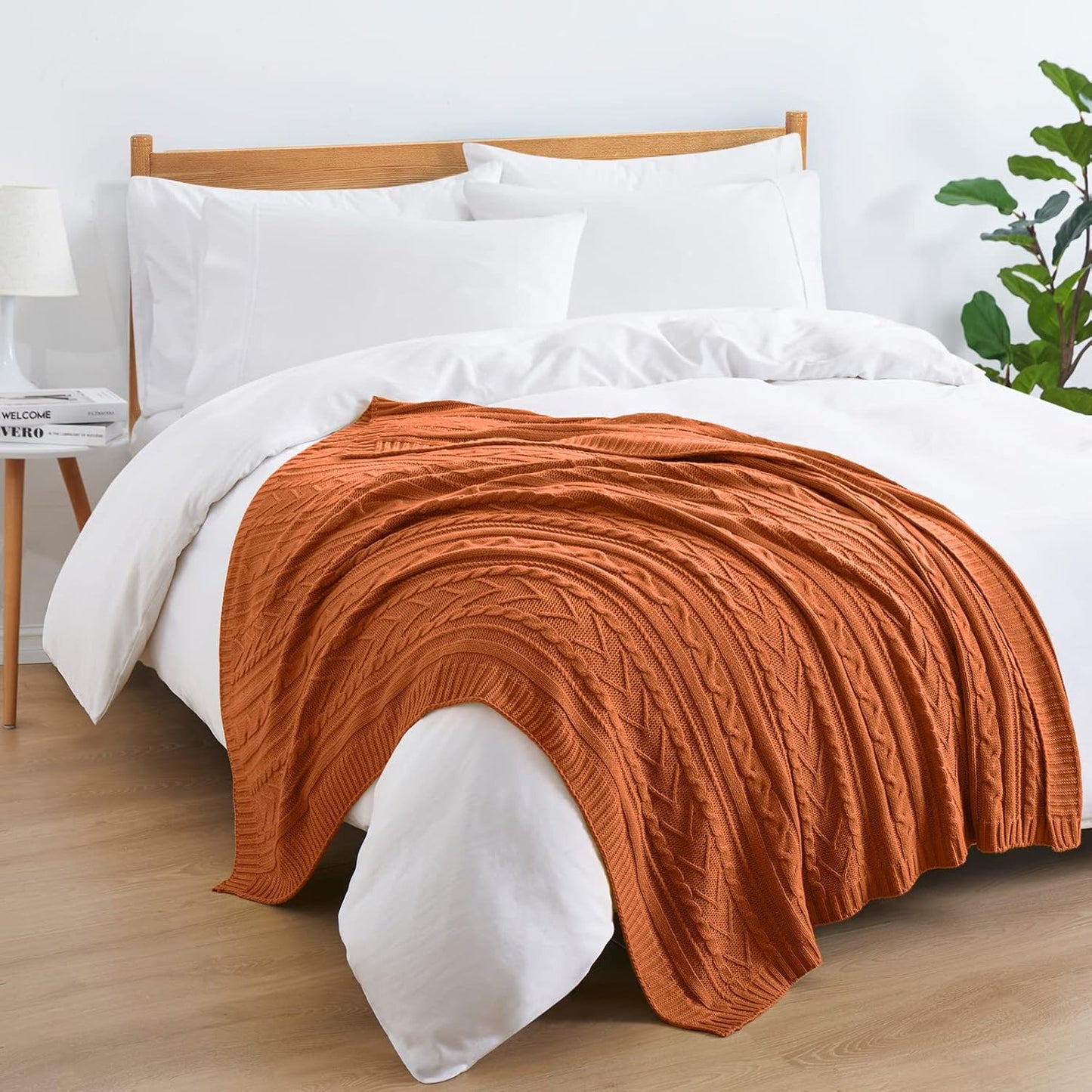 Aormenzy Rust Orange Cable Knit Throw Blankets for Couch Bed Sofa, Acrylic Knitted Blanket, Soft Cozy Throw Blanket, 50" x 60"