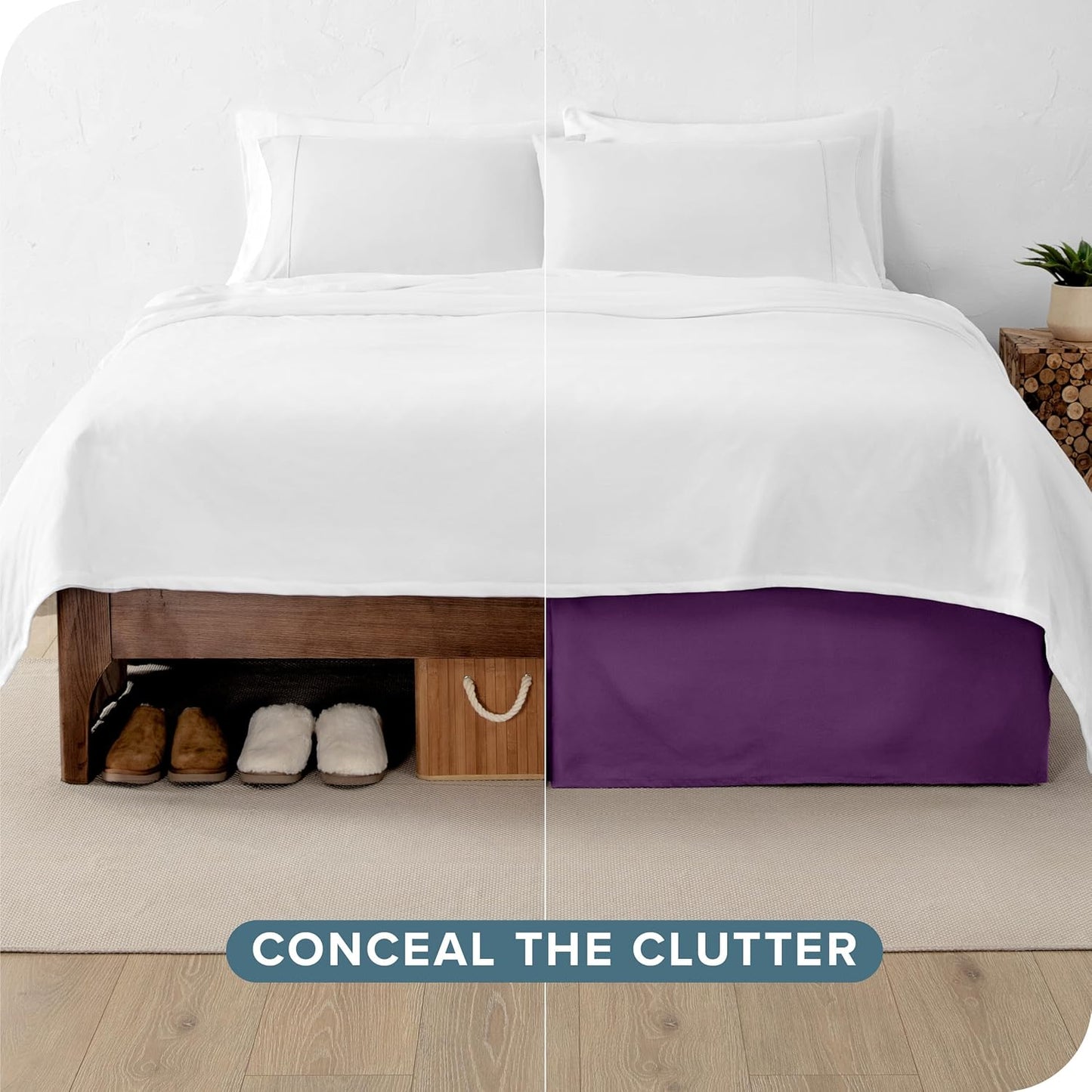 Bare Home Queen Bed Skirt - 15-Inch Tailored Drop Easy Fit - Bed Skirt for Beds - Center & Corner Pleats (Queen, Plum)