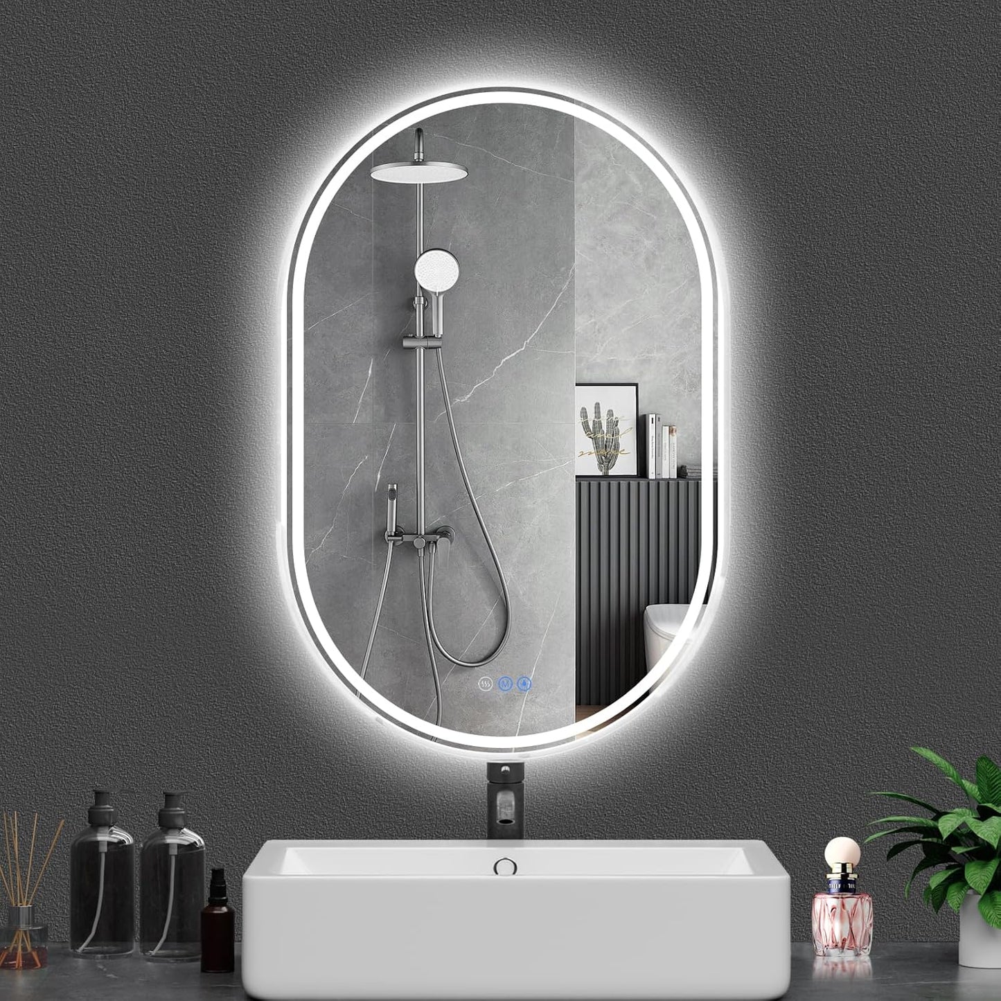 Bathroom Mirror 24"x40" LED Bathroom Mirror with Lights, Anti-Fog, Dimmable Oval Mirrors with Front Light and Backlit, Modern Farmhouse Wall Mounted Mirror for Decorative