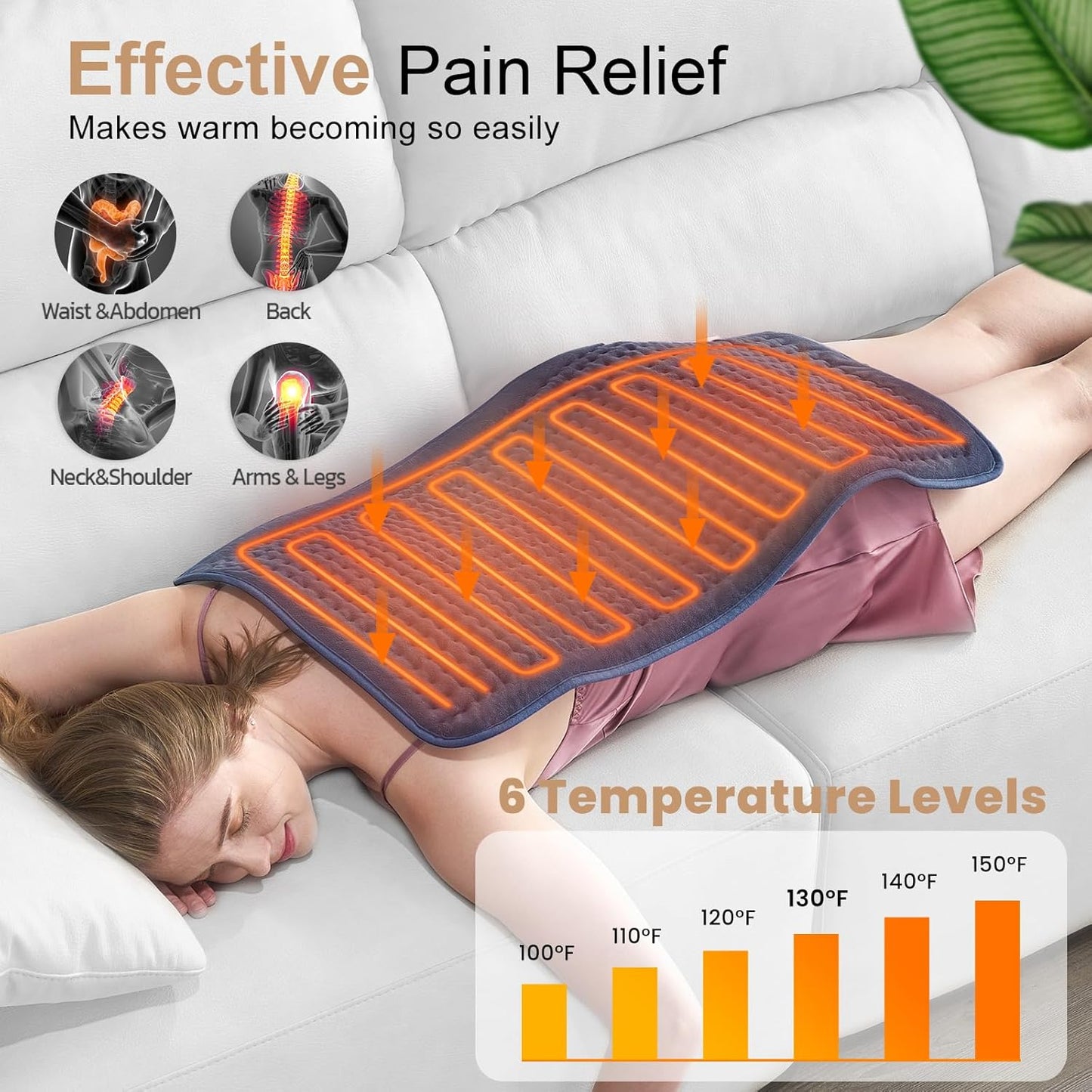 Heating Pad for Back Pain Relief, Extra Large 33 x 17 inches, Portable Heating Pad for Shoulder, Neck, Cramp, Menstrual Pain, with Upgraded 6 Timer and 6 Temperature Controller