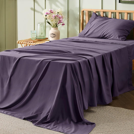Bedsure Twin XL Sheet Sets Dorm Bedding - 3 Pieces Soft Extra Long Twin Sheets, Hotel Luxury, Easy Care Microfiber for Women, Men, Dusty Purple