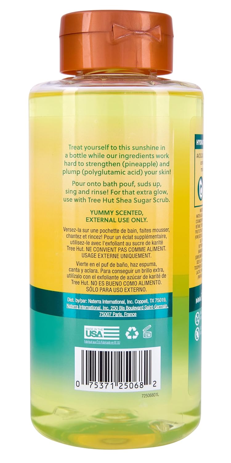Tree Hut Pineapple Foaming Gel Wash, Hydrating & Moisturizing Body Wash with Shea Butter & Nourishing Essential Oils, Daily Cleanser for Soft Smooth Skin, 18 fl oz
