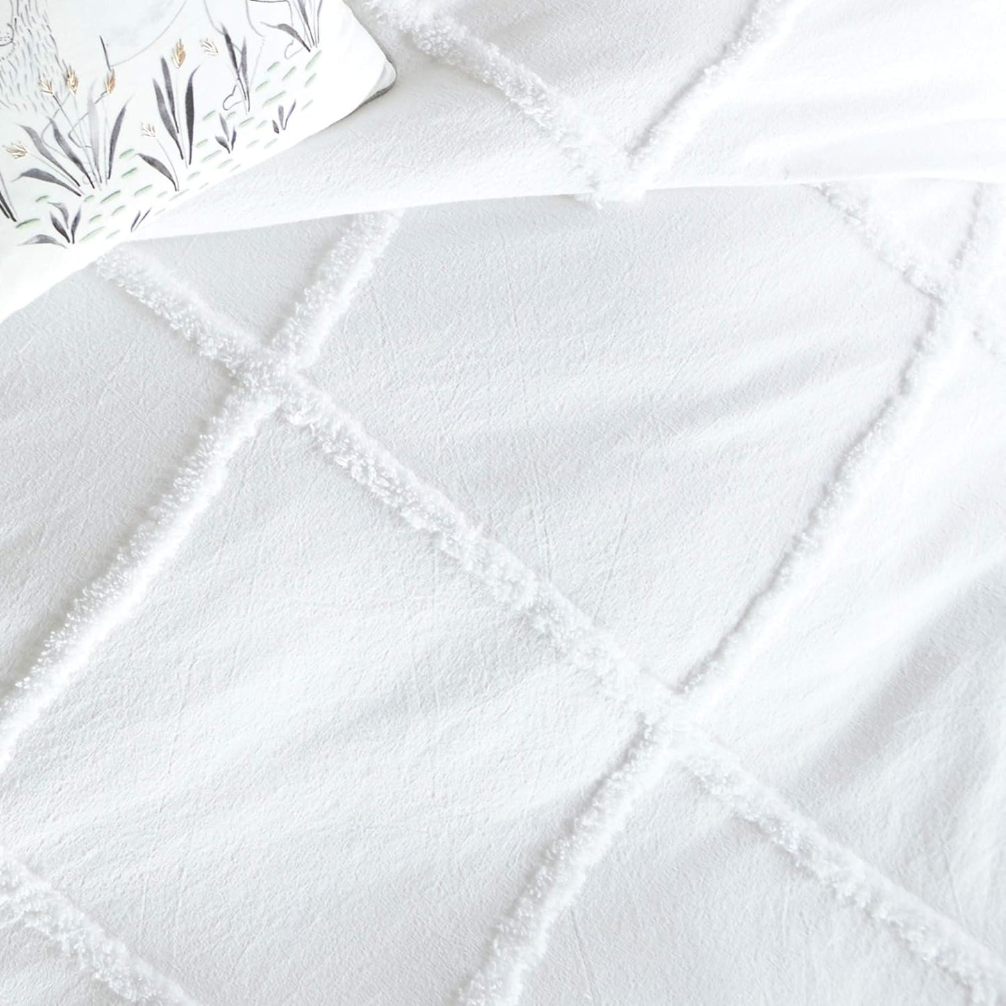 Chenille Lattice 100% Cotton Duvet Cover, Full/Queen, White