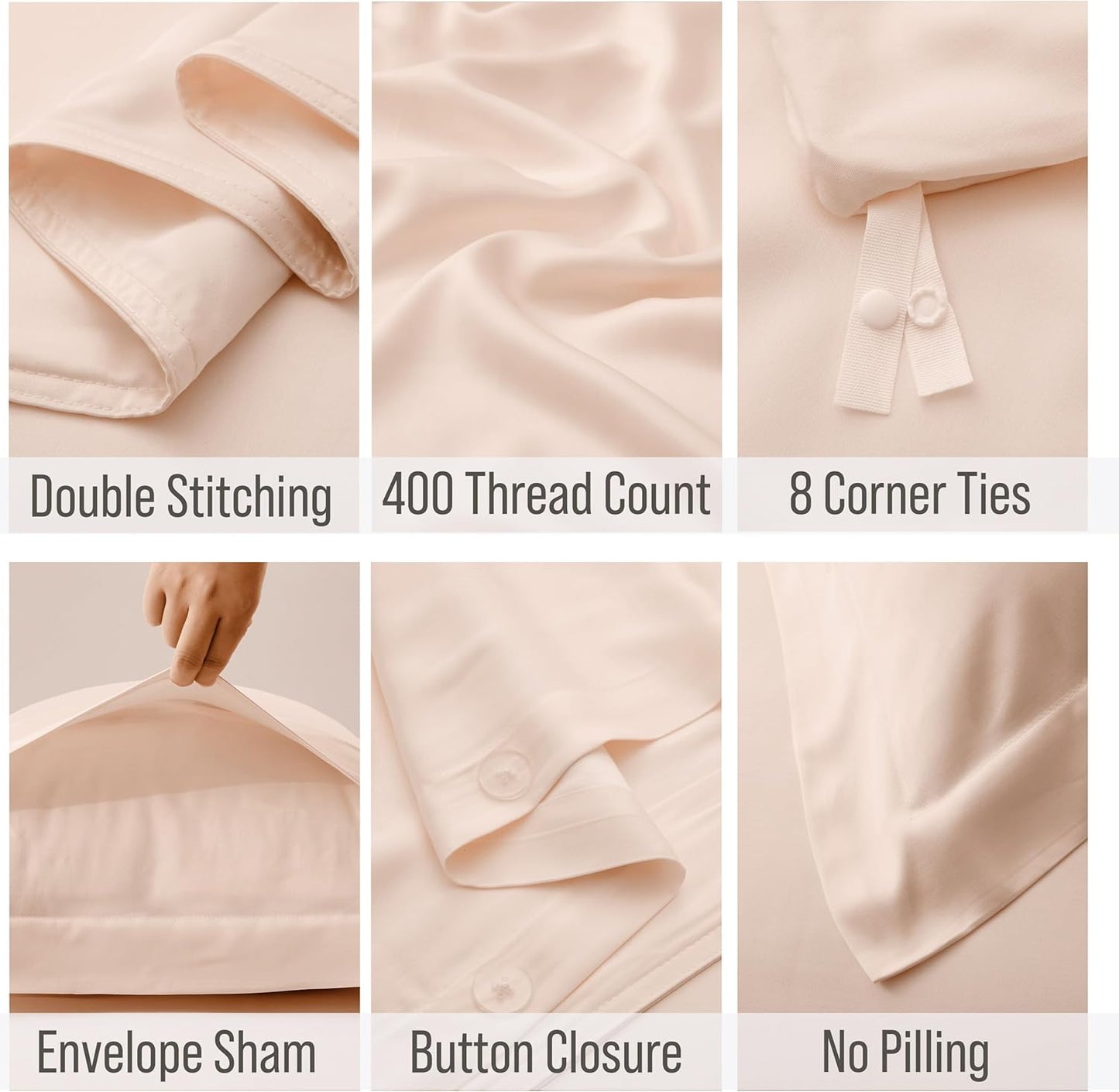 Bella Coterie Luxury Bamboo Viscose California King Size Duvet Cover Set | 100% Organically Grown | Corner Ties | Ultra Soft | Cooling | Two Pillow Shams | 106 x 94 | No Insert [Champagne]