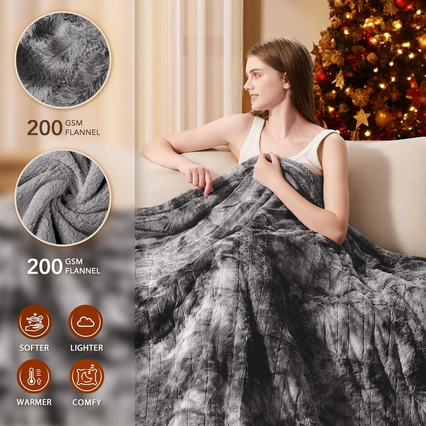 Homemate Electric Heated Blanket Queen Size - 84"x90" Heating Blanket Queen Size Dual Control 1/2/4/6/8 Hours Auto-Off 10 Heat Level Over-Heat Protection Luxury Faux Fur Sherpa ETL Certification