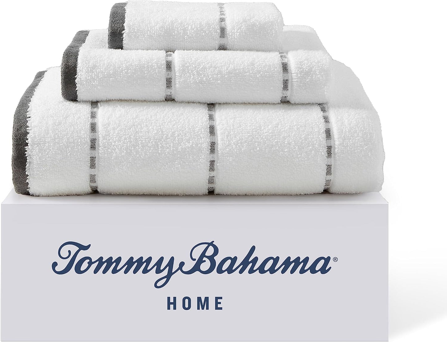 Tommy Bahama - Bath Towels, 100% Soft & Absorbent Cotton, Low Linting & Fade Resistant, Medium Weight Bathroom Towels (Ridley Solid Grey, 3 Piece)