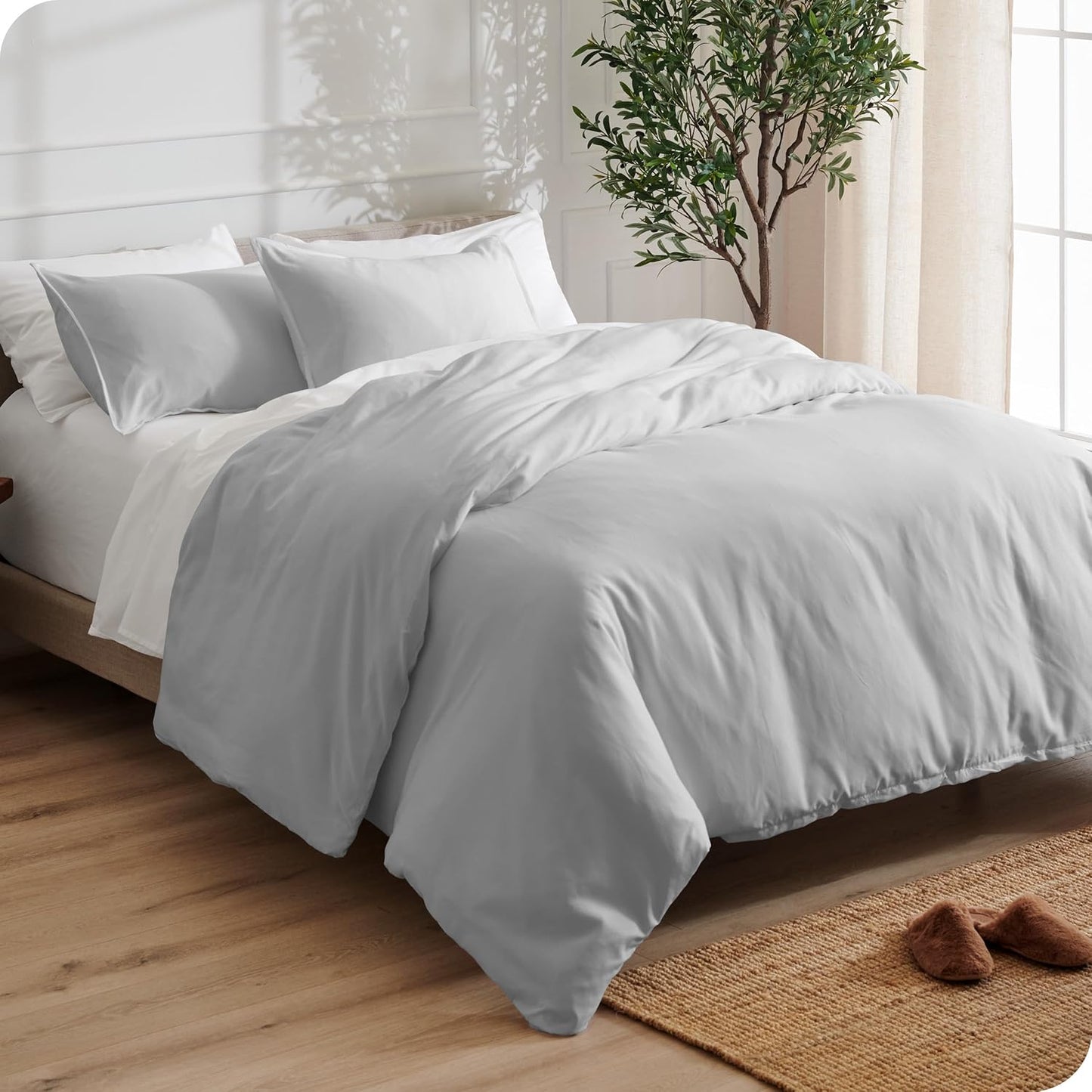 Bare Home Bedding Duvet Cover Oversized Queen - Premium 1800 Super Soft Collection - Lightweight, Cooling - Soft Breathable Bedding Duvet Cover (Oversized Queen, Cloud Grey)
