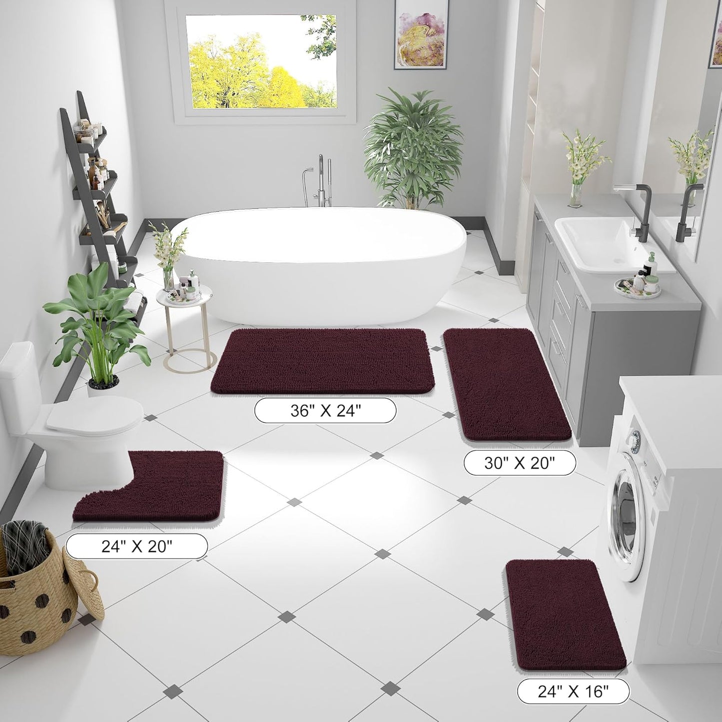 OLANLY Bathroom Rugs 36x24, Extra Soft Absorbent Chenille Bath Rugs, Rubber Backing Quick Dry, Machine Washable Bath Mats for Bathroom Floor, Tub and Shower, Home Decor Accessories, Black Cherry