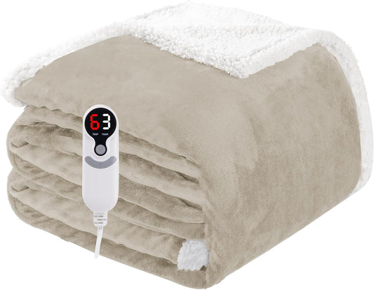 Electric Heated Blanket Full Size 72"x84", Soft Flannel with Overheat Protection, 6 Adjustable Heat Settings & 10-Hour Auto-Off Timer, Fast Heating for Winter Comfort, Camel