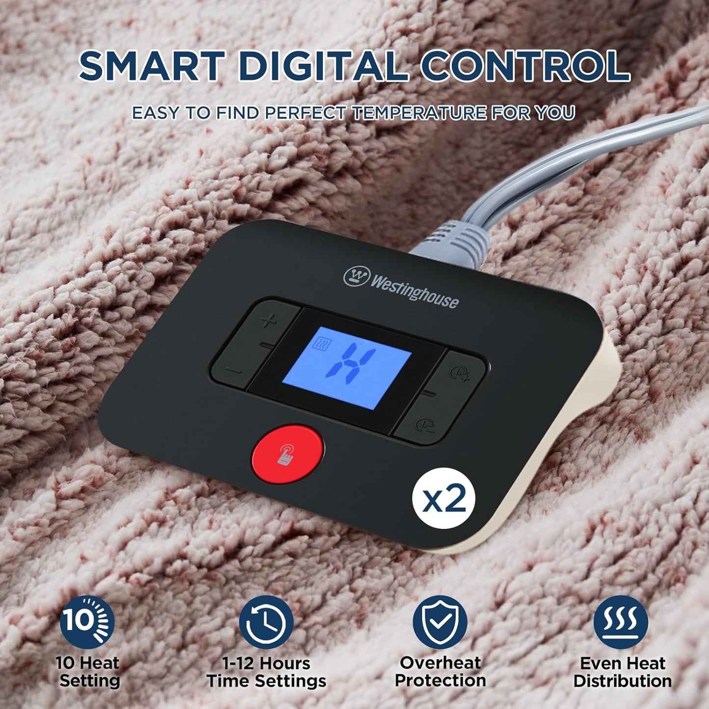 Westinghouse Electric Blanket Queen Size, Soft Plush Sherpa Heated Blanket with 10 Heating Levels & 1-12 Hours Auto-Off, Machine Washable, 84x90 inches, Rust