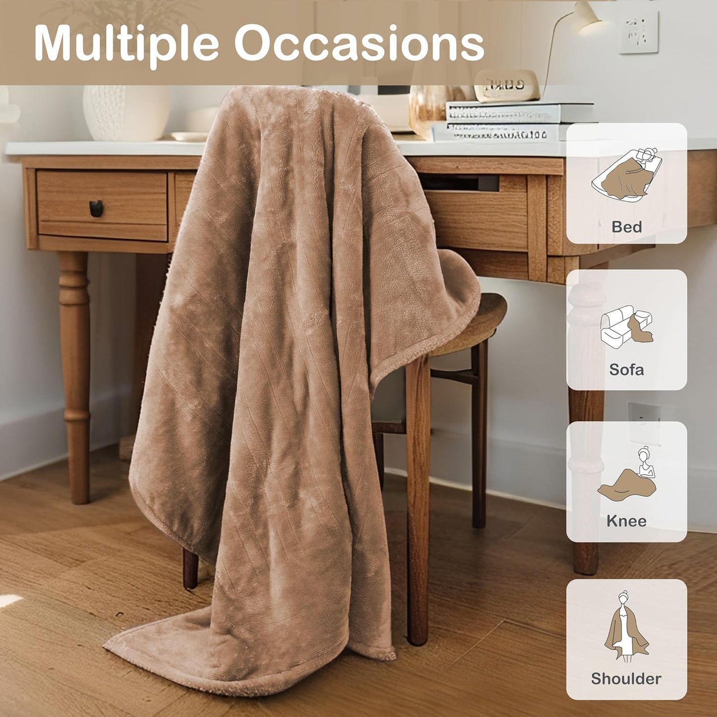 Electric Heated Blanket Full Size 72"x84",Soft Large Oversized, 4 Heating Levels & 10 Hours Auto Off, Cozy for Bed, Sofa, & Office, Machine Washable, Camel
