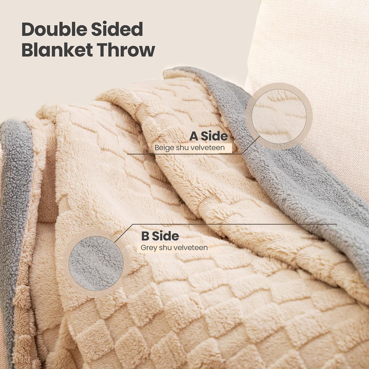 Heated Blanket 50x60 Inch Electric Blanket Throw Blanket with 6 Heat Settings and 1-4H Auto Off Timer, Machine Washable Soft Flannel Fleece for Couches, Beds Office (Beige)
