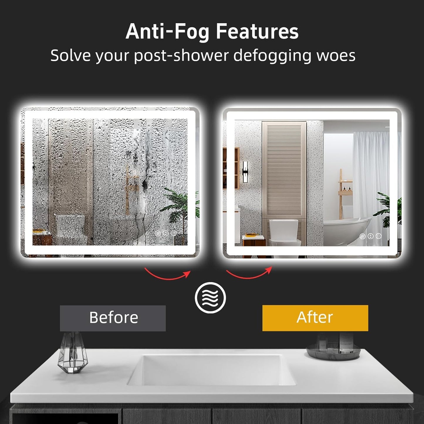 36x30 LED Bathroom Mirror with Lights, Rounded Rectangle Bathroom Mirror for Wall, Anti-Fog, Dimmable, Backlit + Front Lit, Lighted Bathroom Vanity Mirror Tempered Glass(Horizontal/Vertical)