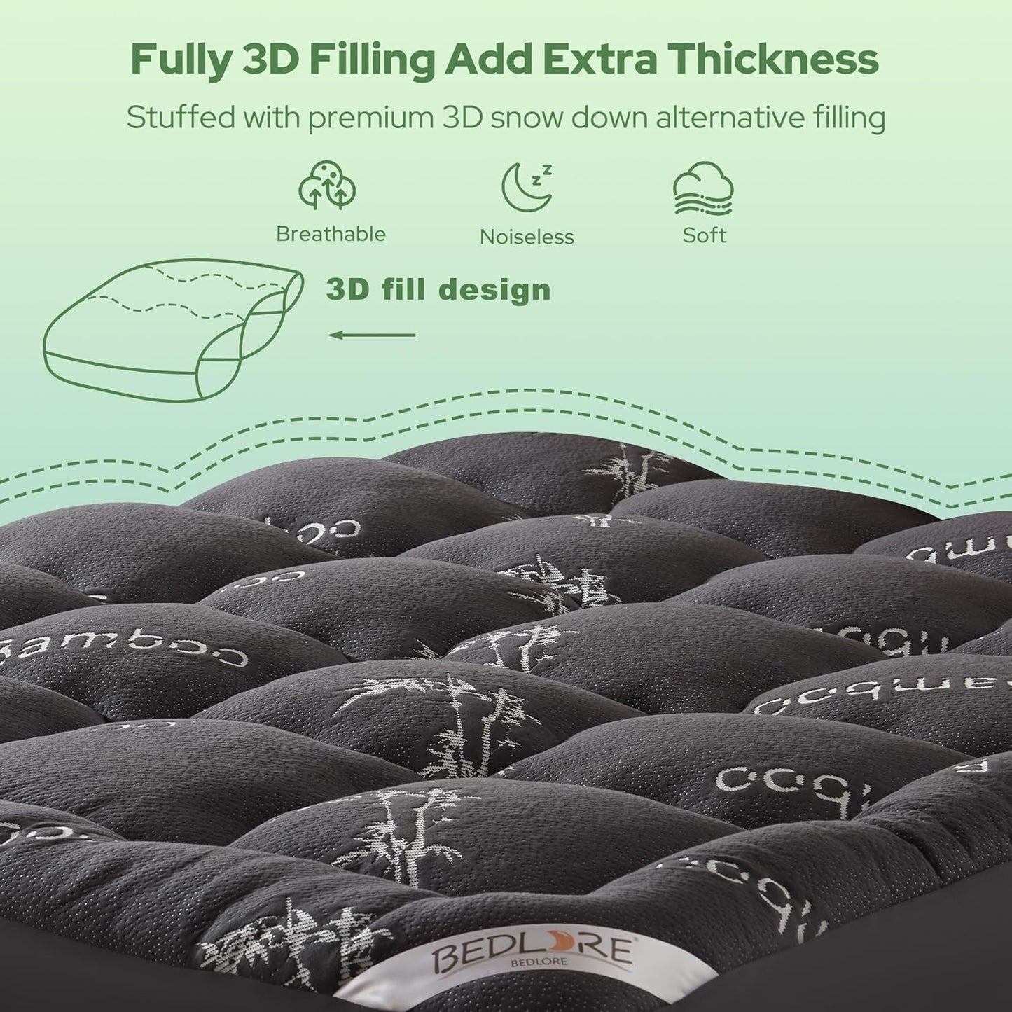 BEDLORE California King Mattress Topper Viscose Derived from Bamboo, Thick Pillow Top Mattress Pad with Stretchable Pockets for 6"-18" Mattress, Soft Mattress Topper for Back Pain Relief(Dark Gray)
