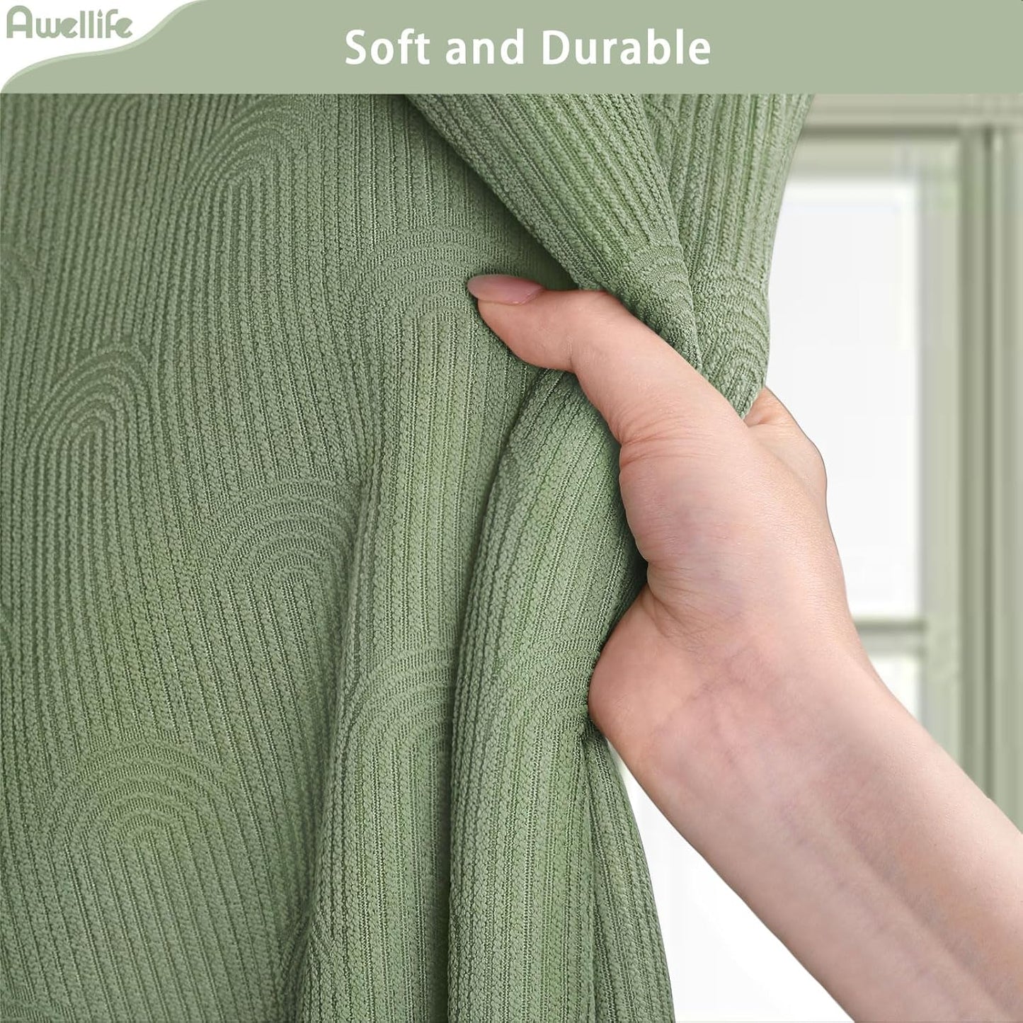 Awellife Sage Green Shower Curtains for Bathroom Cotton Fabric Touch Bohemian Mid Century Boho Minimalist Arch 72" L X 36" W