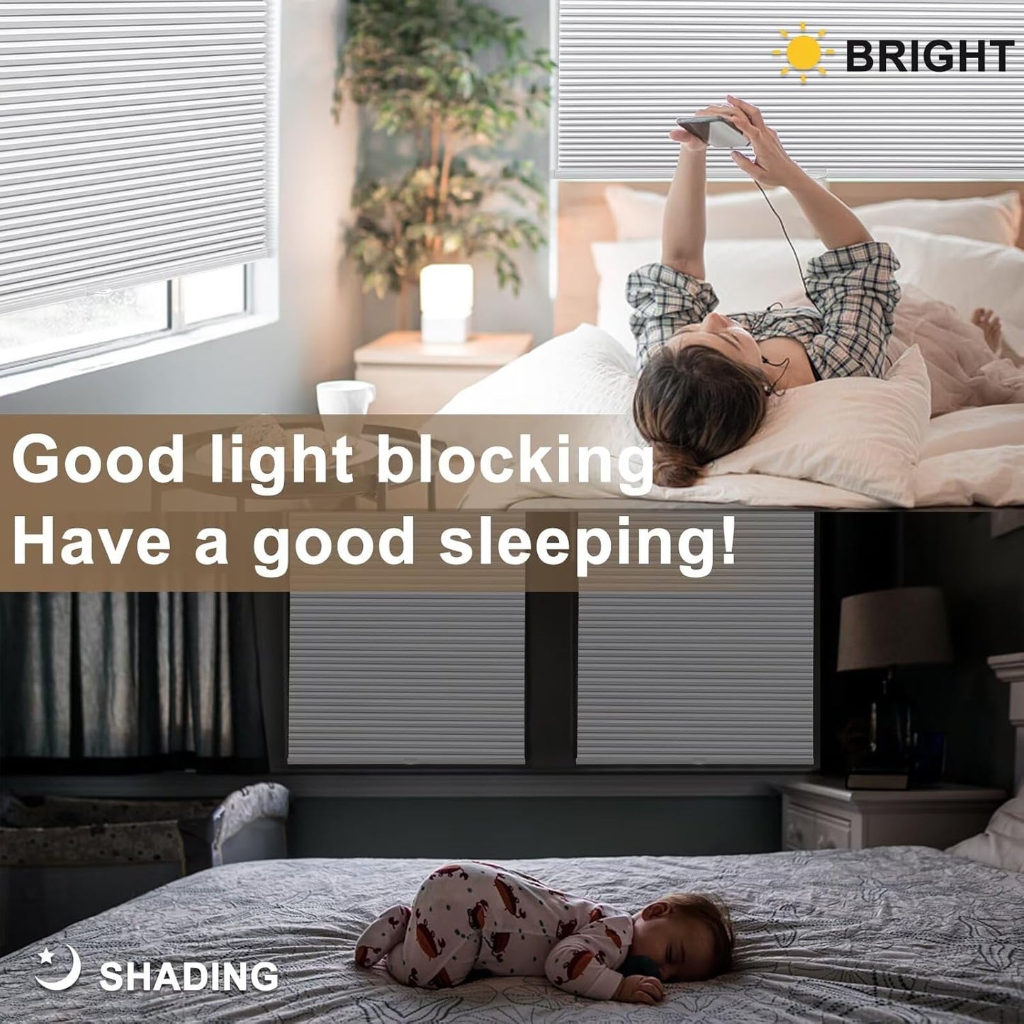 MYshade 1.5-Inch Cellular Cordless Blackout Shades,Thermal Insulating Noise Reducing Waterproof Blinds,Honeycomb Window Treatments for Indoor Light Control (White-40 W x 72" H)