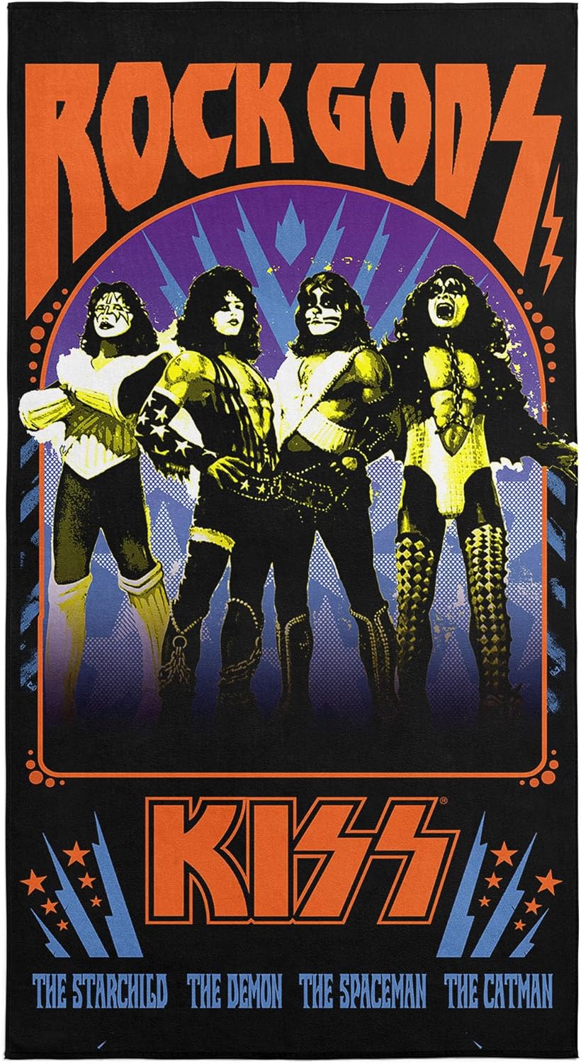 Northwest KISS Gods of Rock Beach Towel, Rock and Roll Pool and Bath Towel, Soft and Absorbent, Quick Dry, 30 x 60 inches