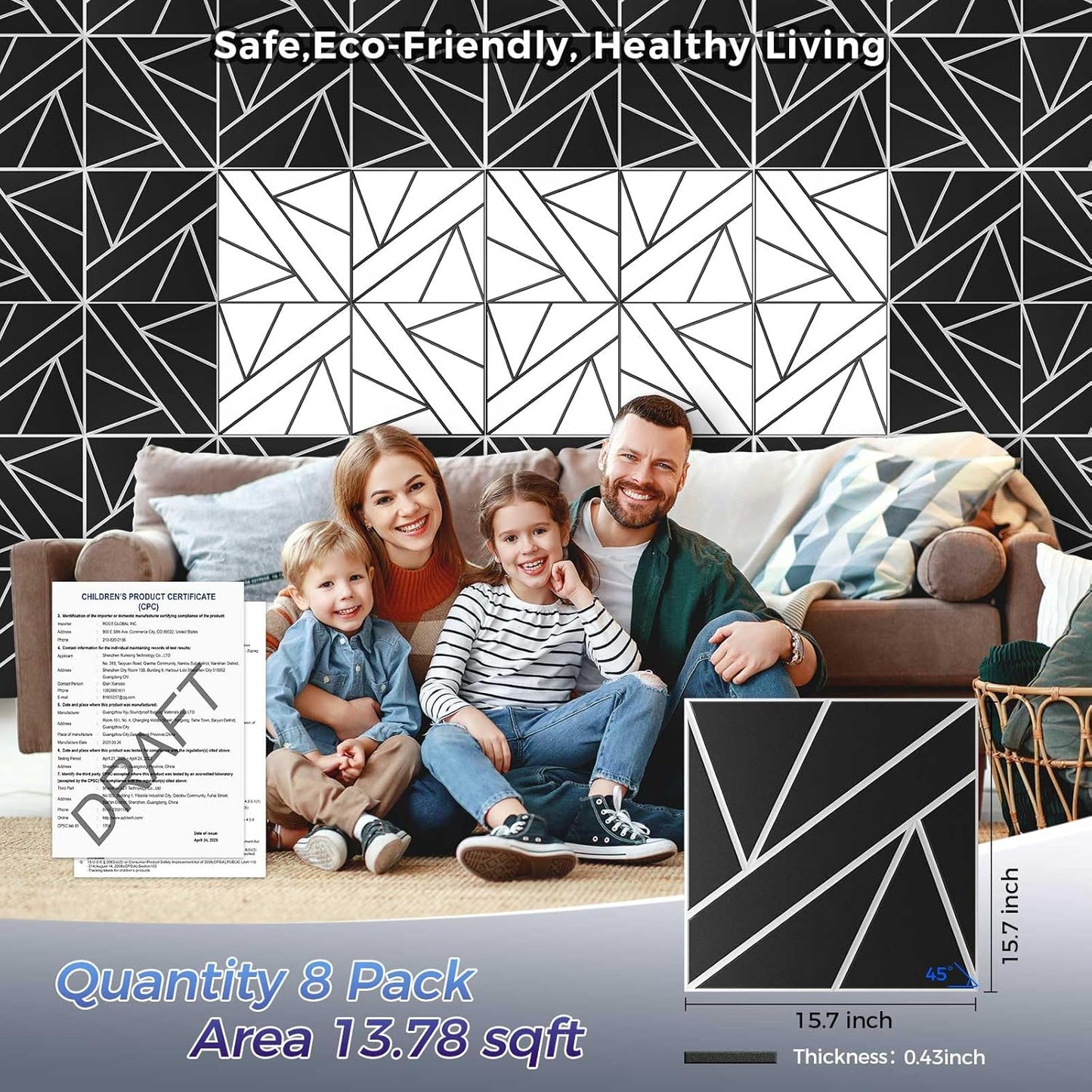 8 Pack 2-Layer Large Soundproof Wall Panels, 15.7 x 15.7 x 0.43 in Sound Proof Foam Panels for Walls,0.9lb/ft* High Density, 3D Acoustic Panels,Artistic Noise Dampening Panels Black&White