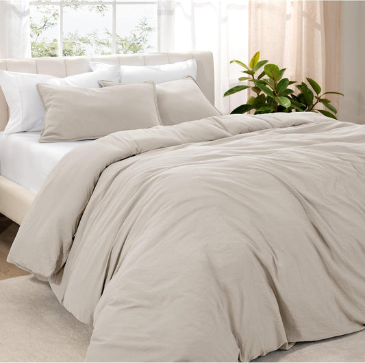 Bare Home Microfiber Duvet Cover Set - Ultra Soft Washed Microfiber - Queen Size - Linen-Like Look - Easy Care - Breathable Fabric - Our Softest Duvet Cover Set (Queen, Fog)