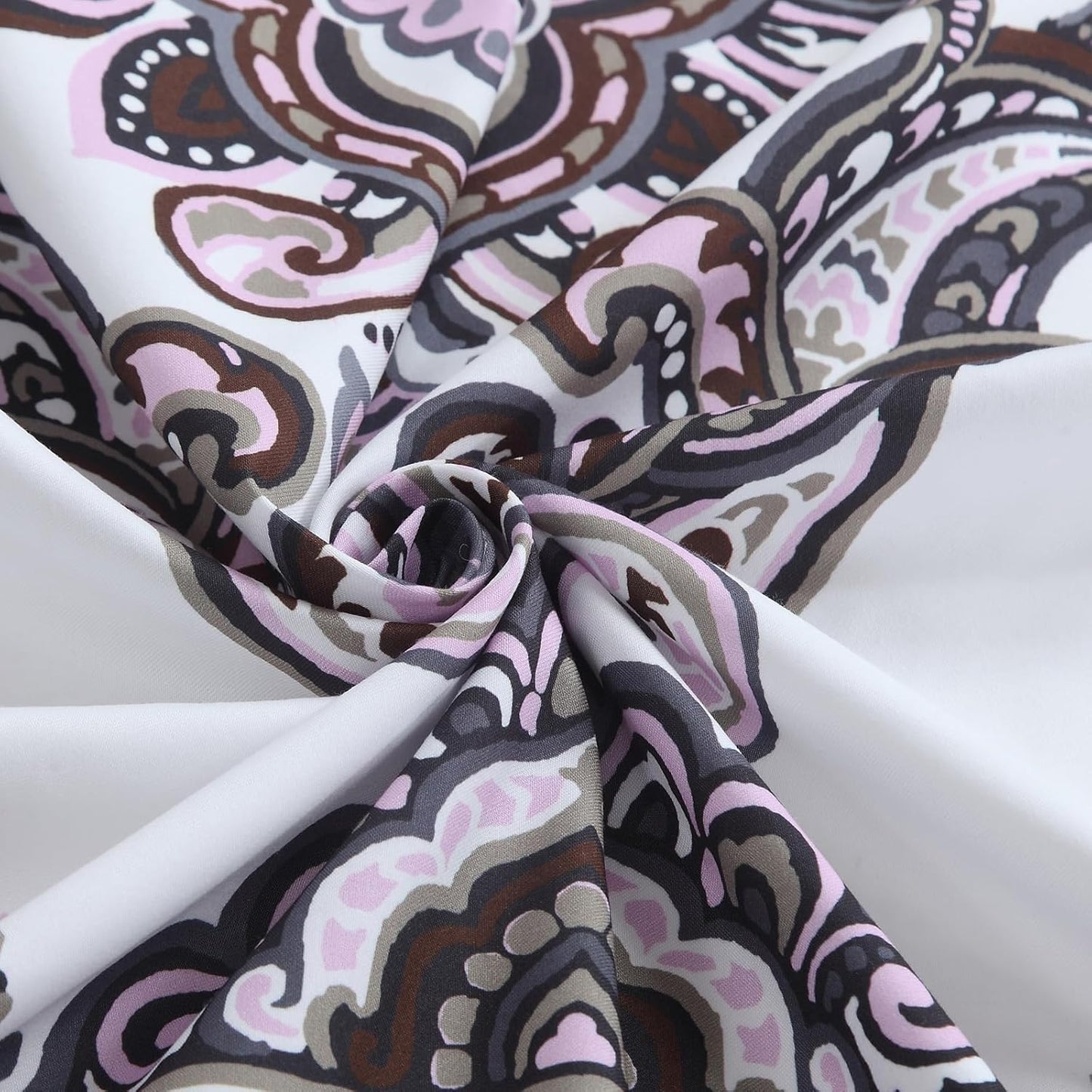 90 Inch Extra Long Shower Curtain, Luxury White Baroque Bath Curtain with Brown & Pink Paisley Medallion Print, Waterproof Premium Fabric, 72" W x 90" H